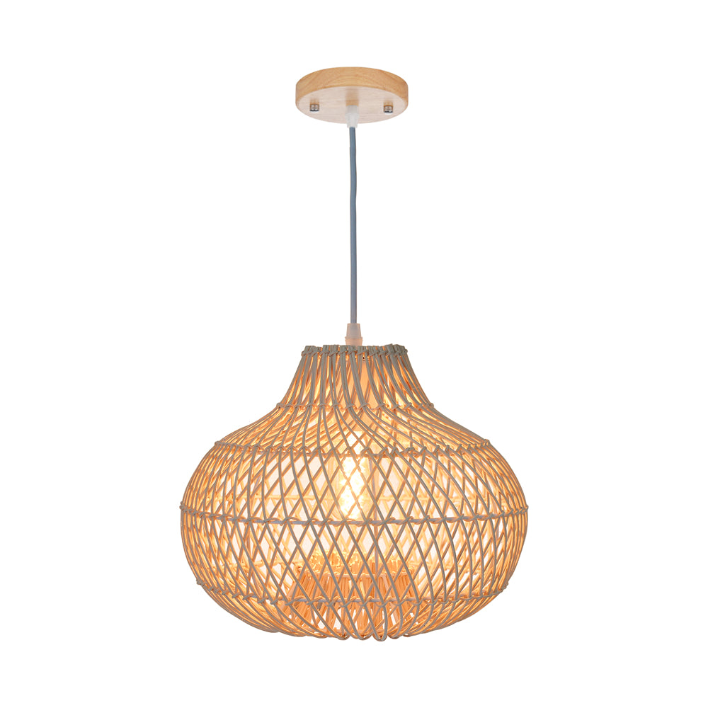 (M)1-Light Rattan Pendant Lighting Globe Handmade Lampshade for Bedroom