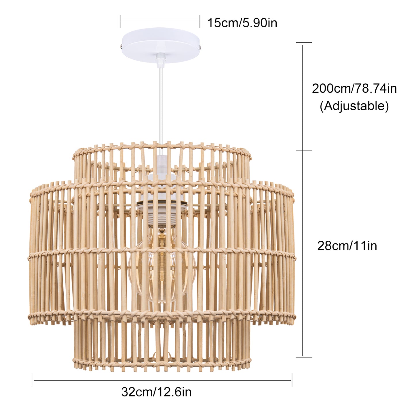 Rattan Pendant Lights for Dining Room, Kitchen, Living Room and Bedroom Beach Rustic Natural Pendant Lights