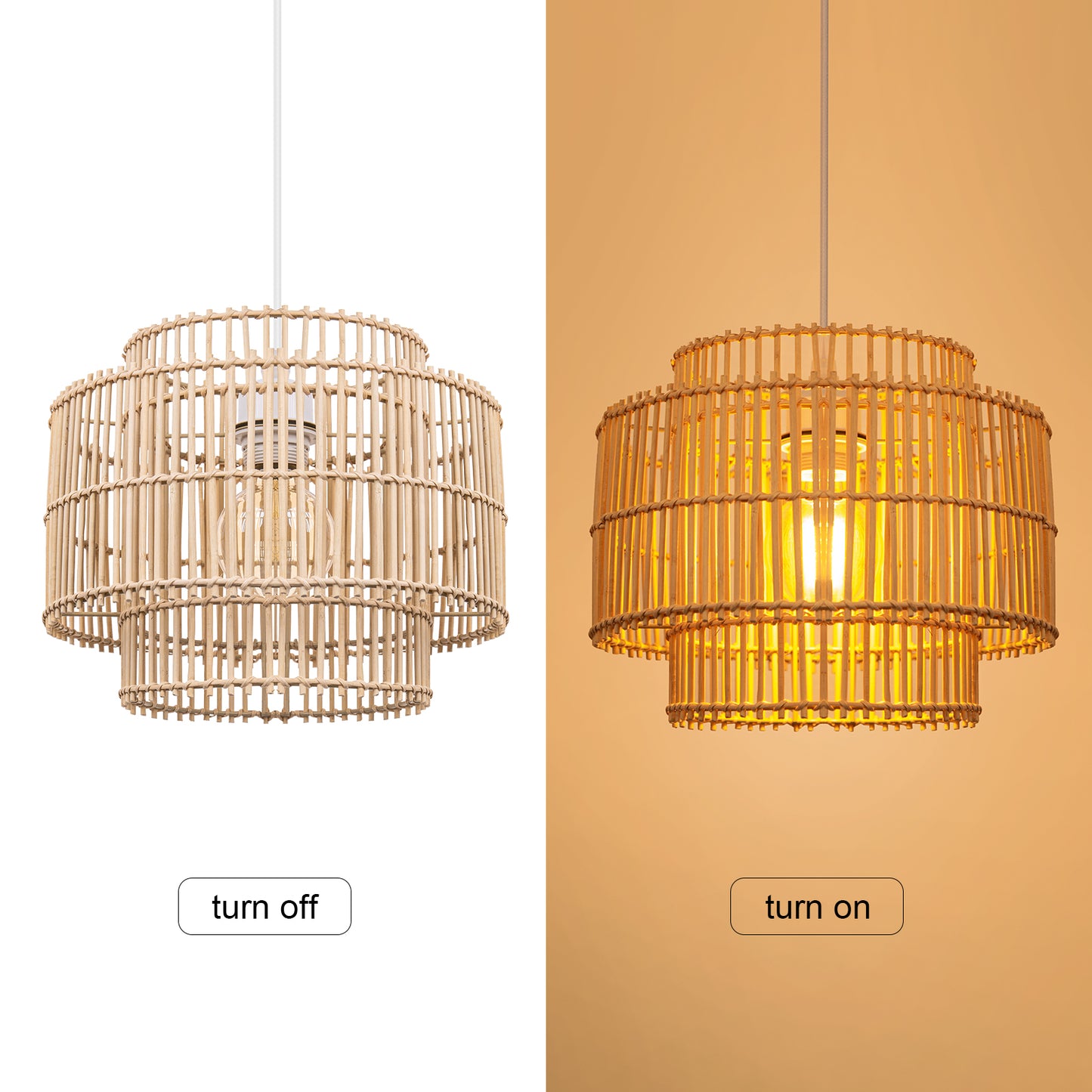 Rattan Pendant Lights for Dining Room, Kitchen, Living Room and Bedroom Beach Rustic Natural Pendant Lights
