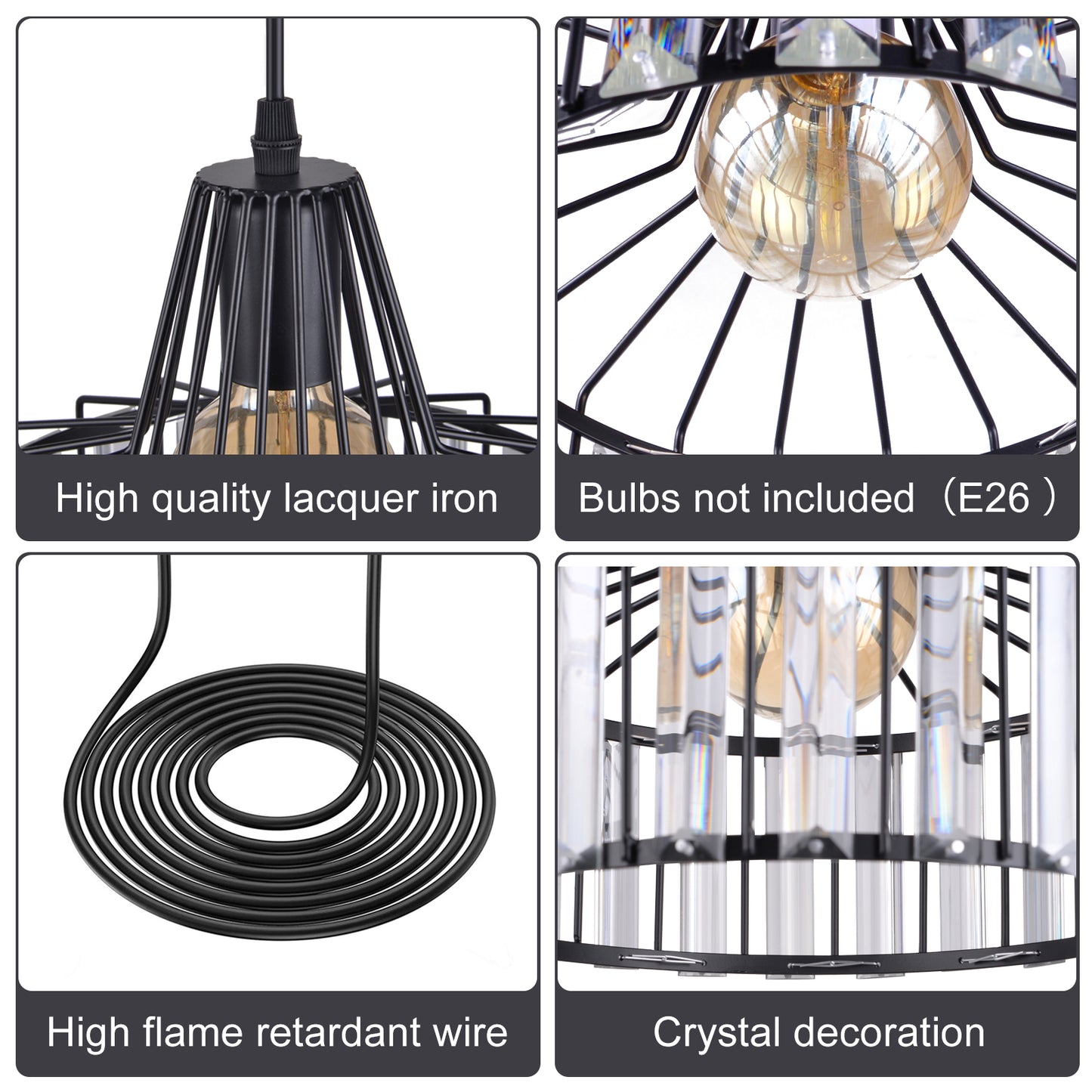 (Q)Modern Nordic Style Black Crystal Chandelier, Creative Personalized Lampshade, Suitable for Dining Rooms, Living Rooms, Kitchens
