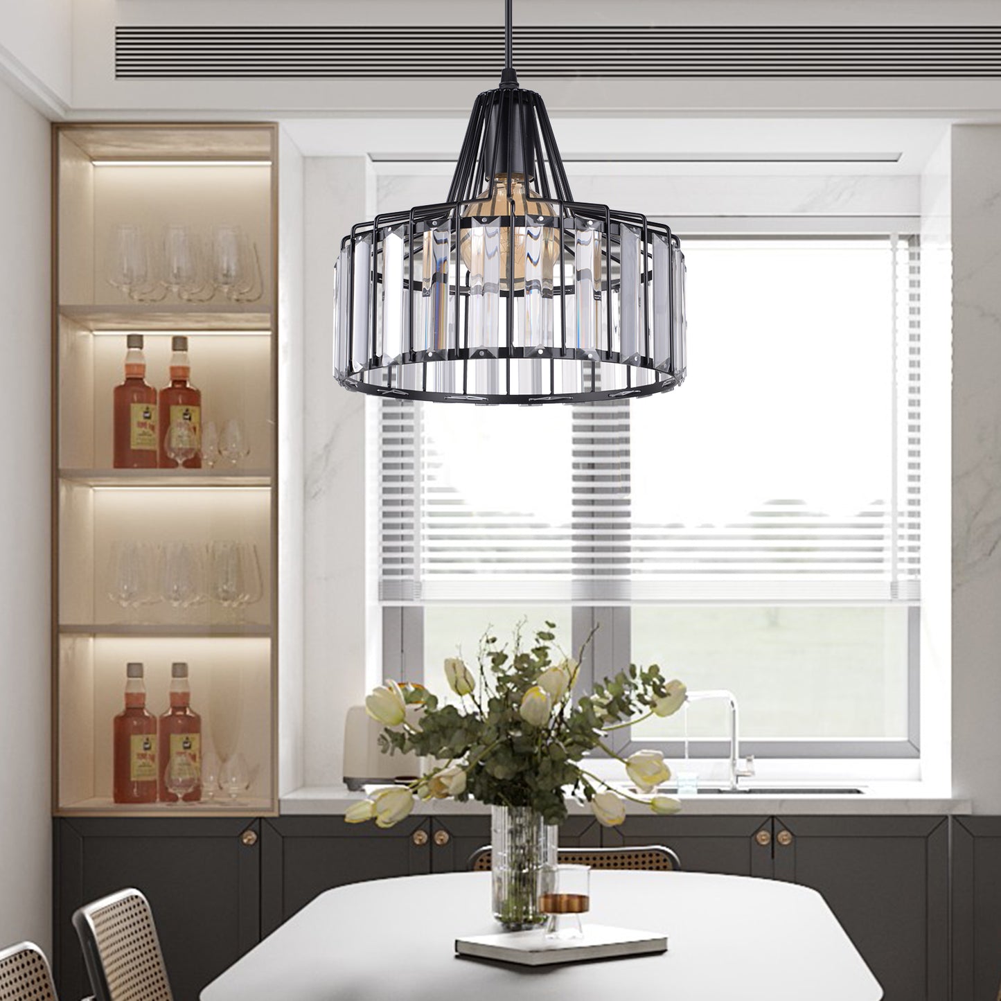 (Q)Modern Nordic Style Black Crystal Chandelier, Creative Personalized Lampshade, Suitable for Dining Rooms, Living Rooms, Kitchens
