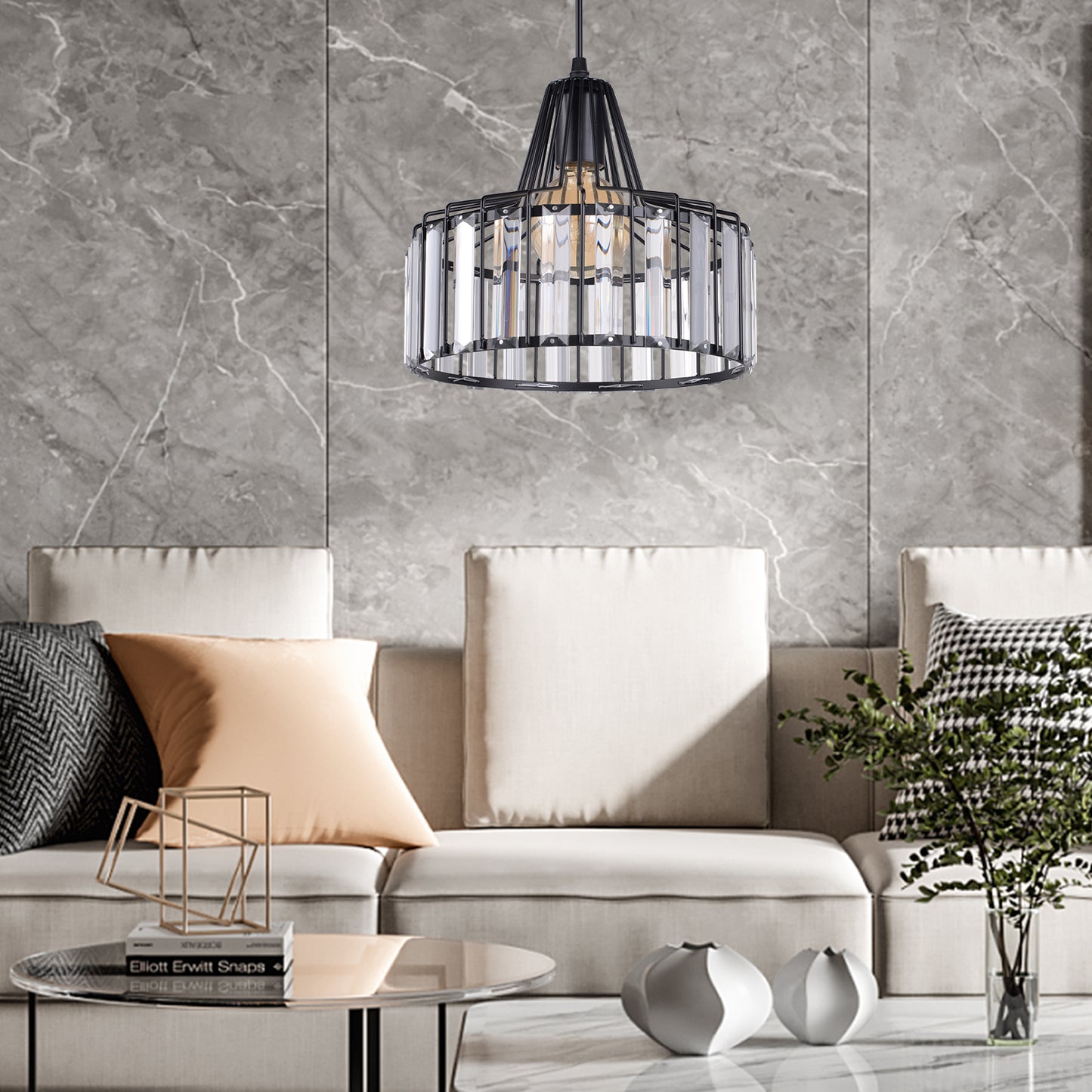 (Q)Modern Nordic Style Black Crystal Chandelier, Creative Personalized Lampshade, Suitable for Dining Rooms, Living Rooms, Kitchens