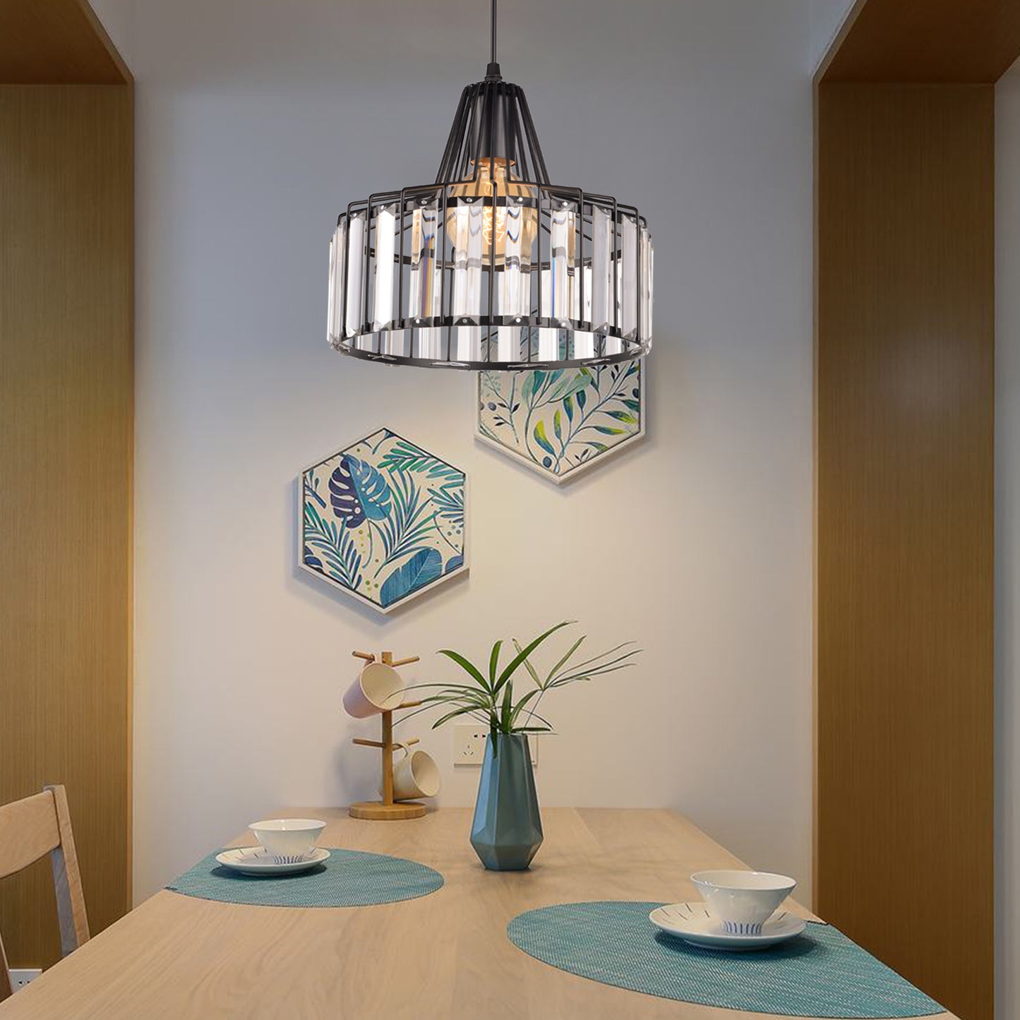(Q)Modern Nordic Style Black Crystal Chandelier, Creative Personalized Lampshade, Suitable for Dining Rooms, Living Rooms, Kitchens