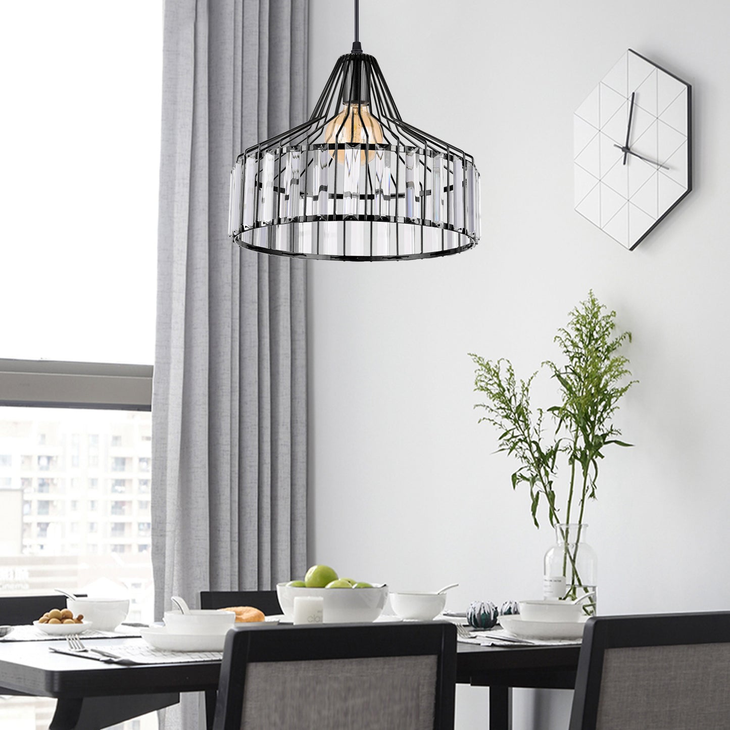 (Q)Modern Nordic Style Black Crystal Chandelier, Creative Personalized Lampshade, Suitable for Dining Rooms, Living Rooms, Kitchens