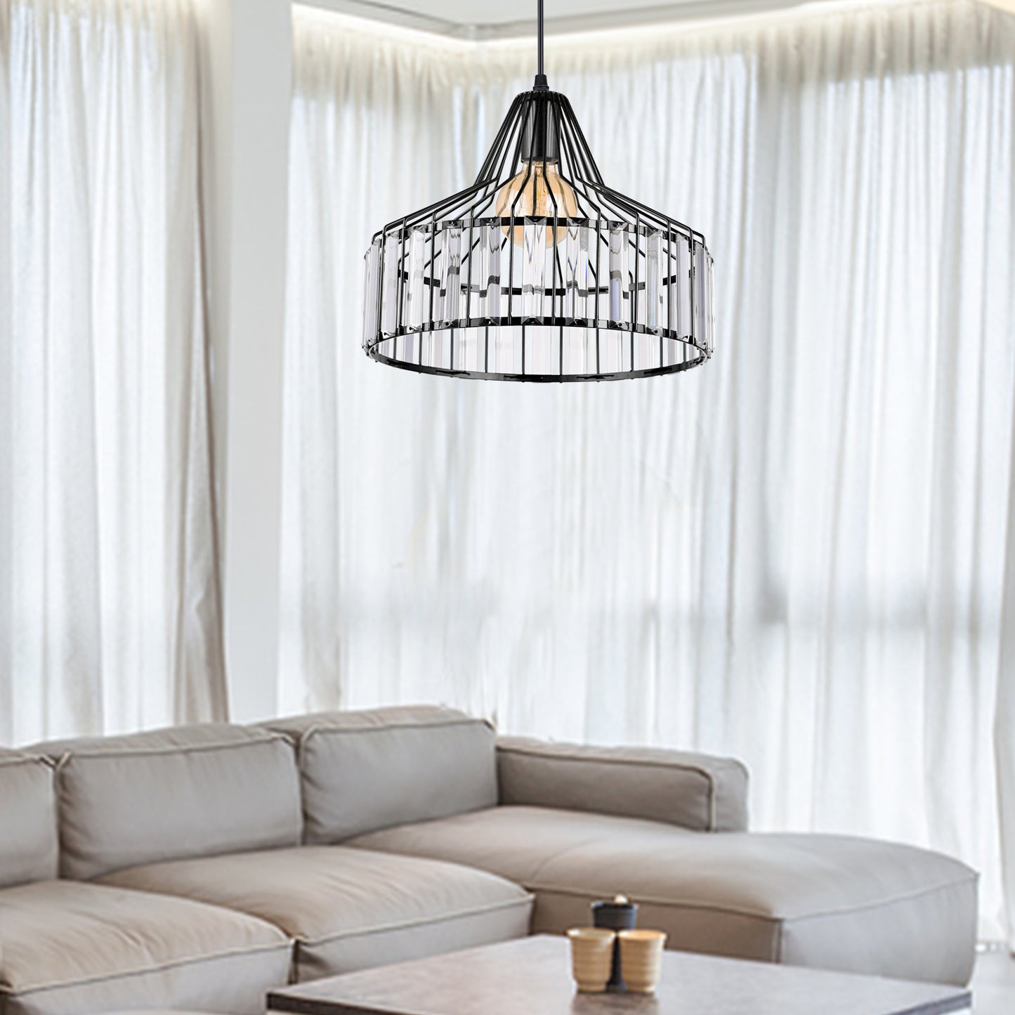 (Q)Modern Nordic Style Black Crystal Chandelier, Creative Personalized Lampshade, Suitable for Dining Rooms, Living Rooms, Kitchens