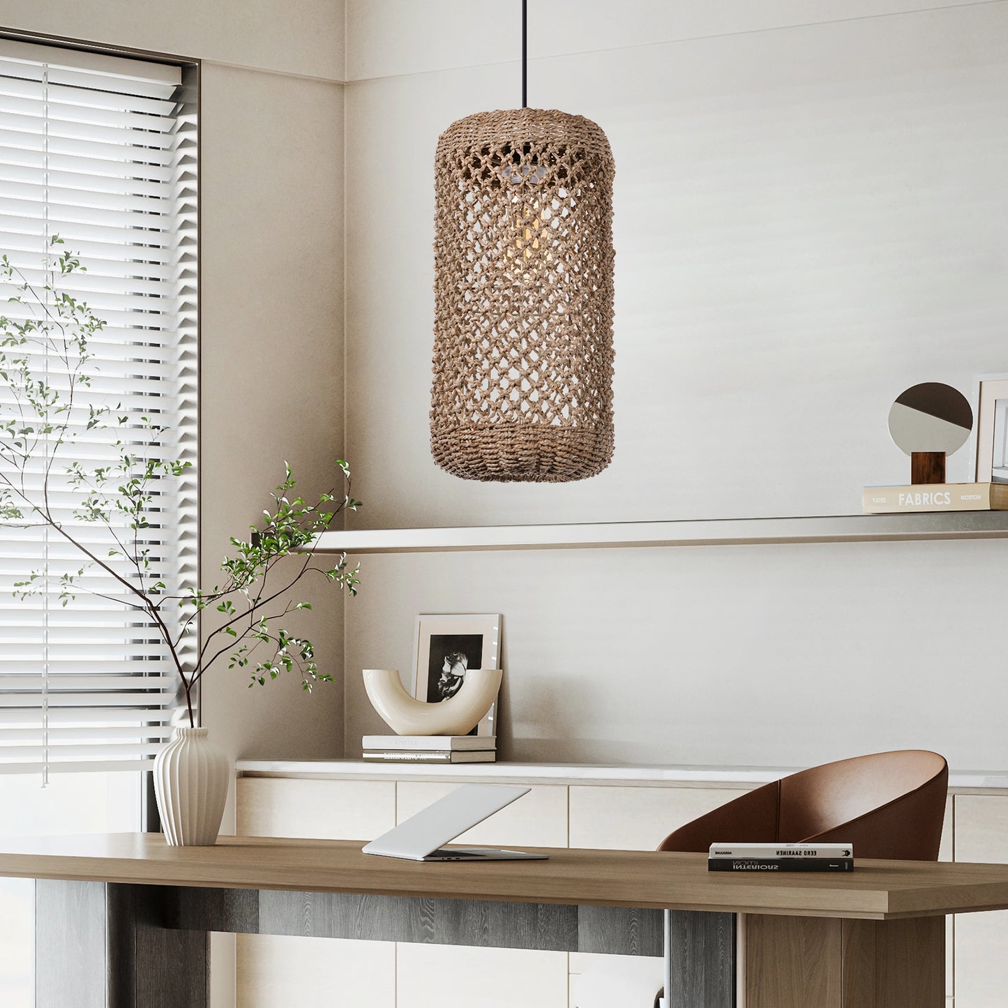 Handmade Rattan Column Indoor Chandelier Bohemian Style D20cm x H40cm