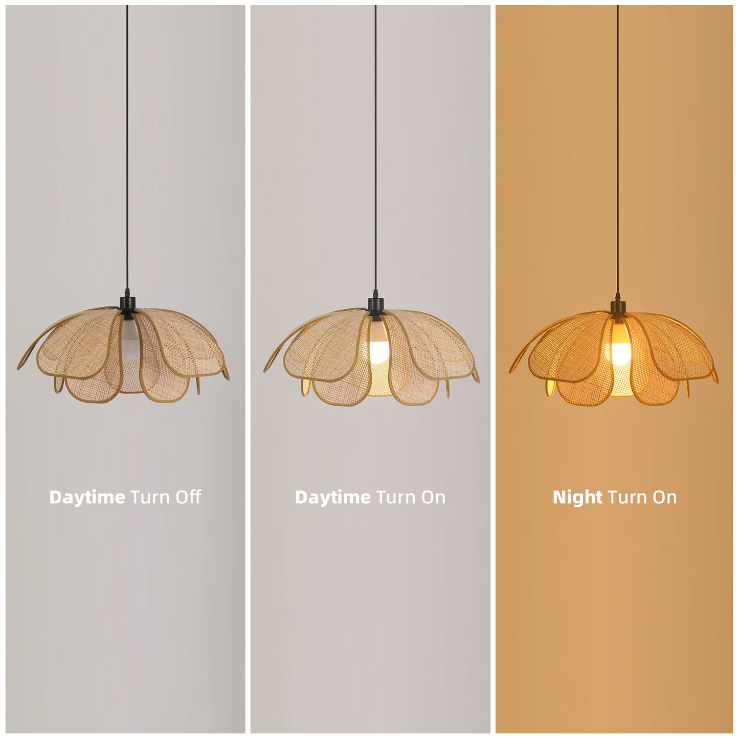 (Q)23.6 Inch Hand Woven Rattan Pendant Light, Bohemian Style Rattan Pendant Light, Suitable for Kitchen Island, Living Room, Bedroom
