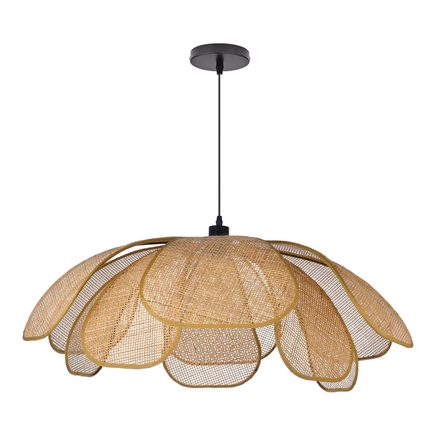 (Q)23.6 Inch Hand Woven Rattan Pendant Light, Bohemian Style Rattan Pendant Light, Suitable for Kitchen Island, Living Room, Bedroom