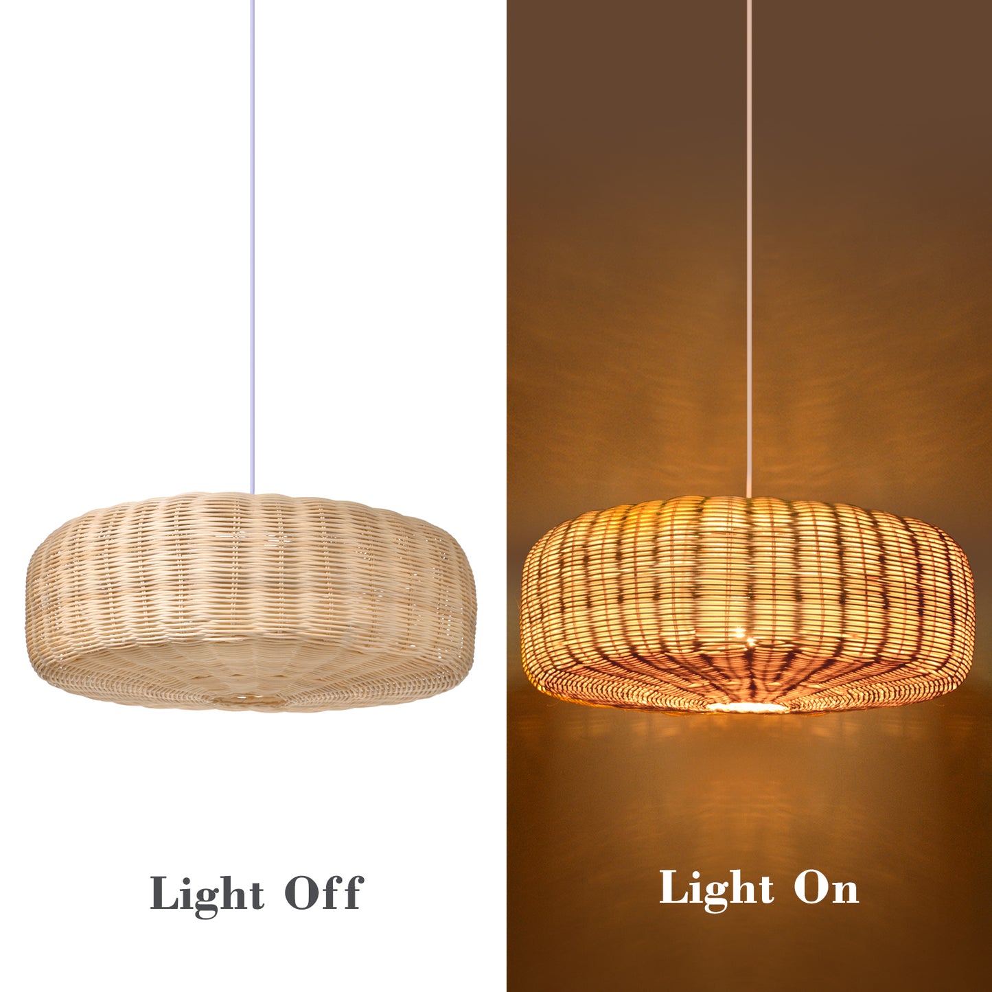 (Q)19.68 Inch Rattan Pendant Light, Bohemian Nest Shaped Lampshade Rattan Pendant Light, Suitable for Bedrooms, Living Rooms, Kitchens, Islands