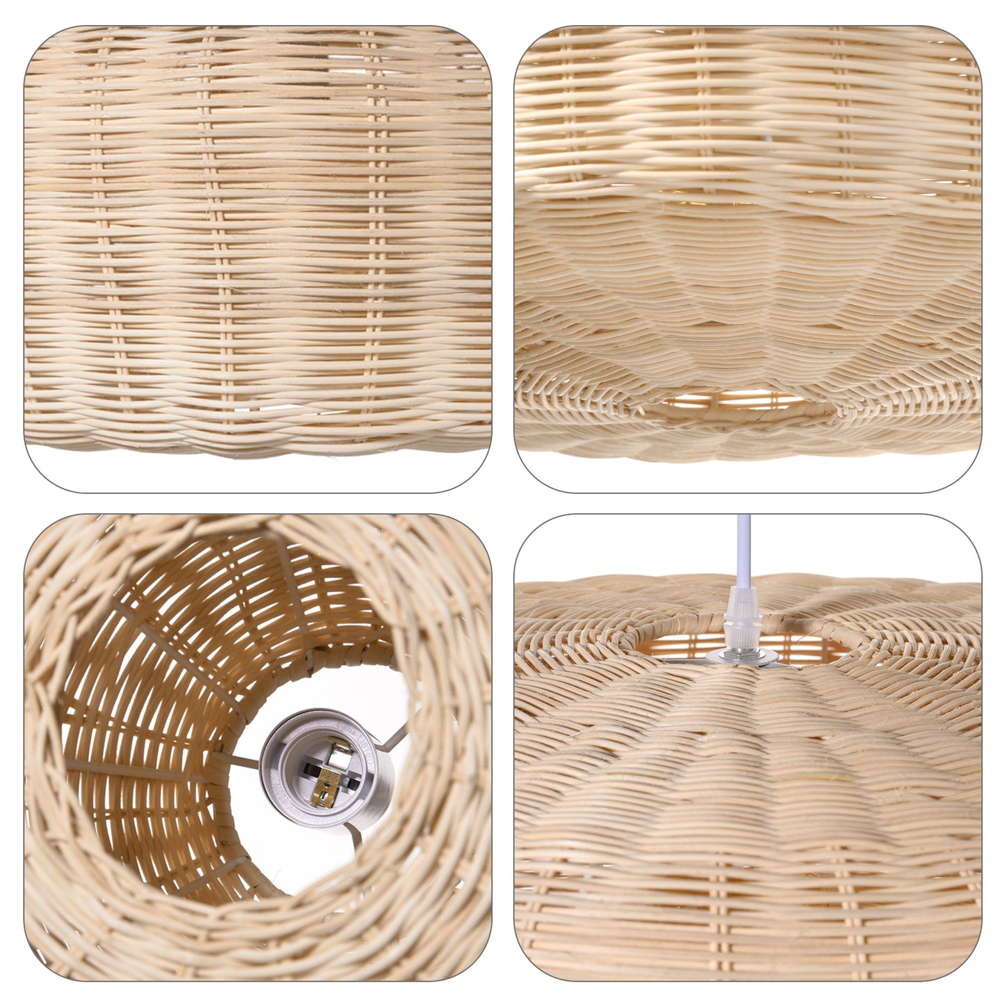 (Q)19.68 Inch Rattan Pendant Light, Bohemian Nest Shaped Lampshade Rattan Pendant Light, Suitable for Bedrooms, Living Rooms, Kitchens, Islands