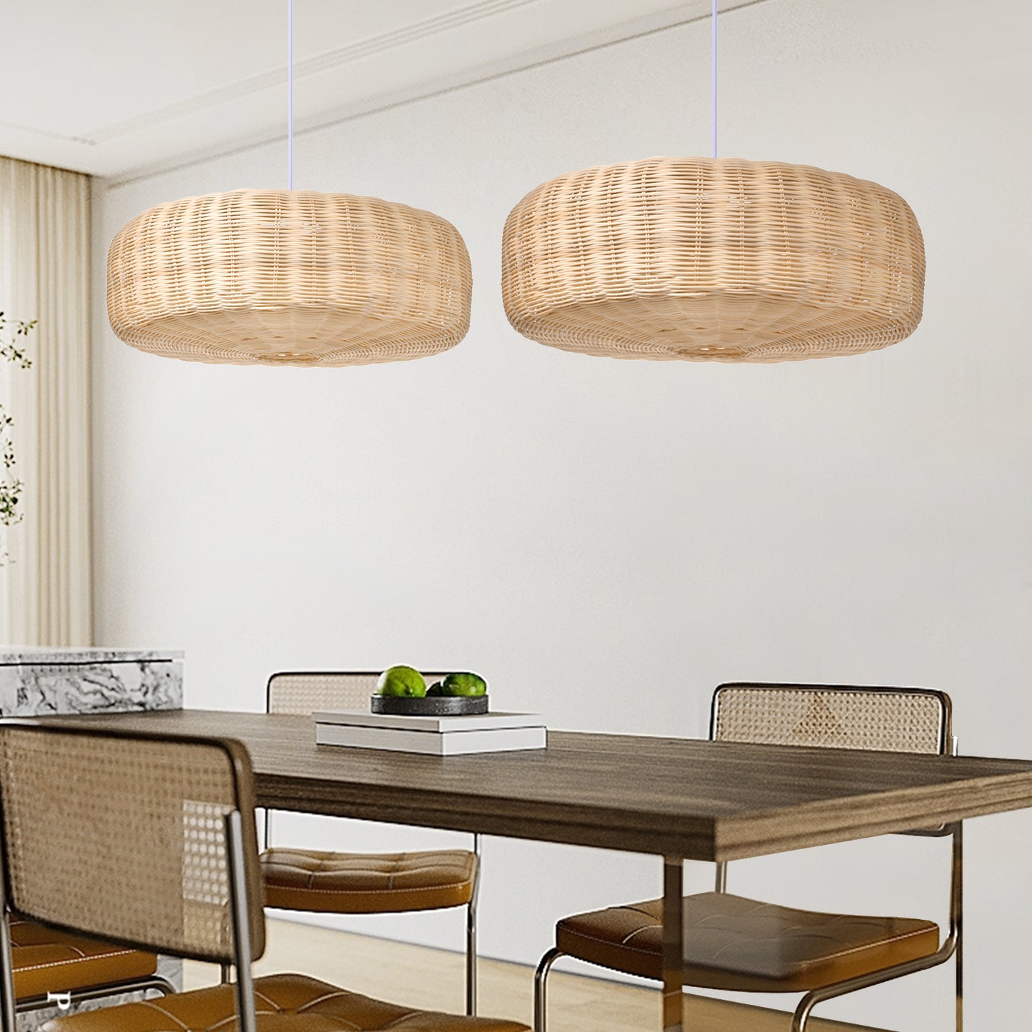 (Q)19.68 Inch Rattan Pendant Light, Bohemian Nest Shaped Lampshade Rattan Pendant Light, Suitable for Bedrooms, Living Rooms, Kitchens, Islands