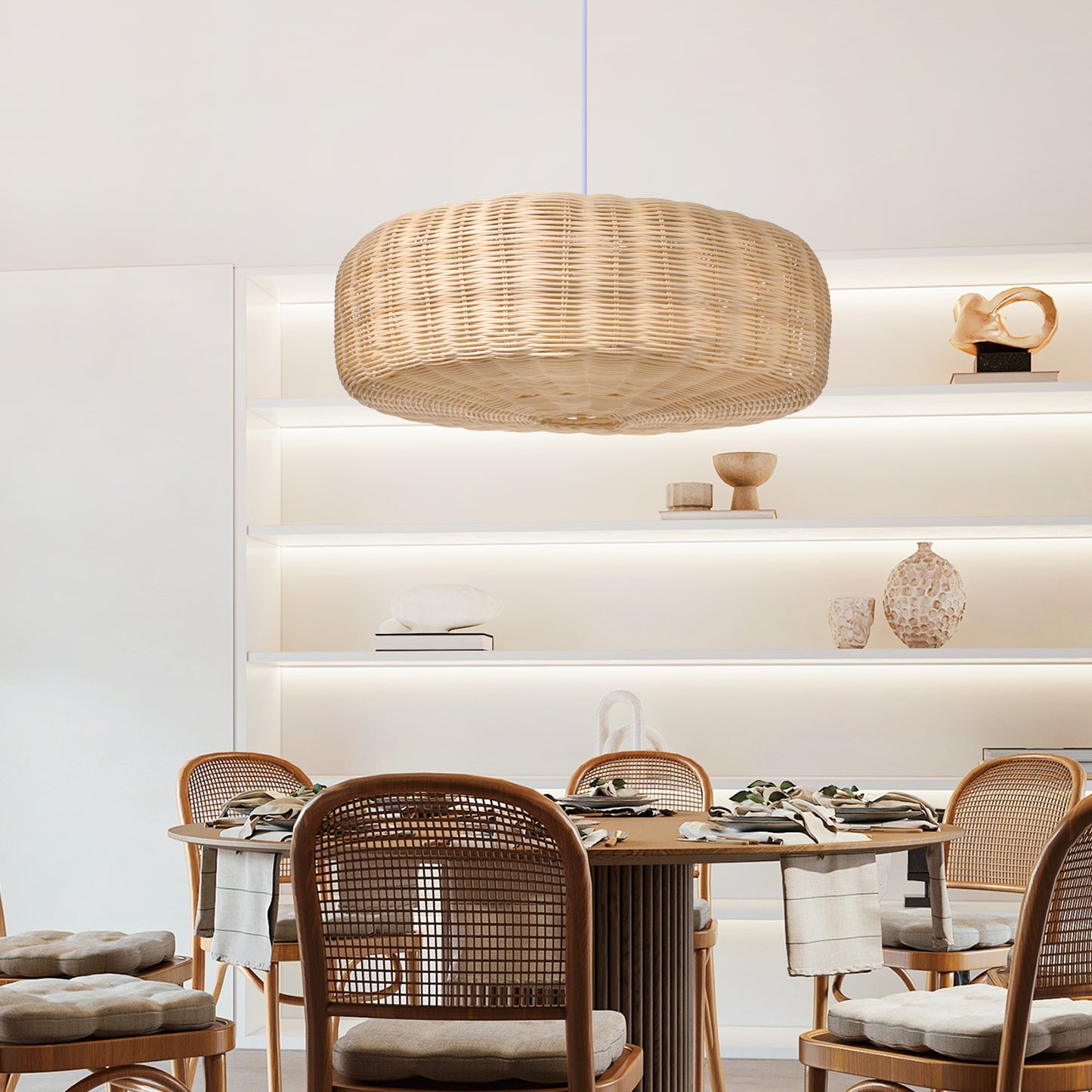 (Q)19.68 Inch Rattan Pendant Light, Bohemian Nest Shaped Lampshade Rattan Pendant Light, Suitable for Bedrooms, Living Rooms, Kitchens, Islands
