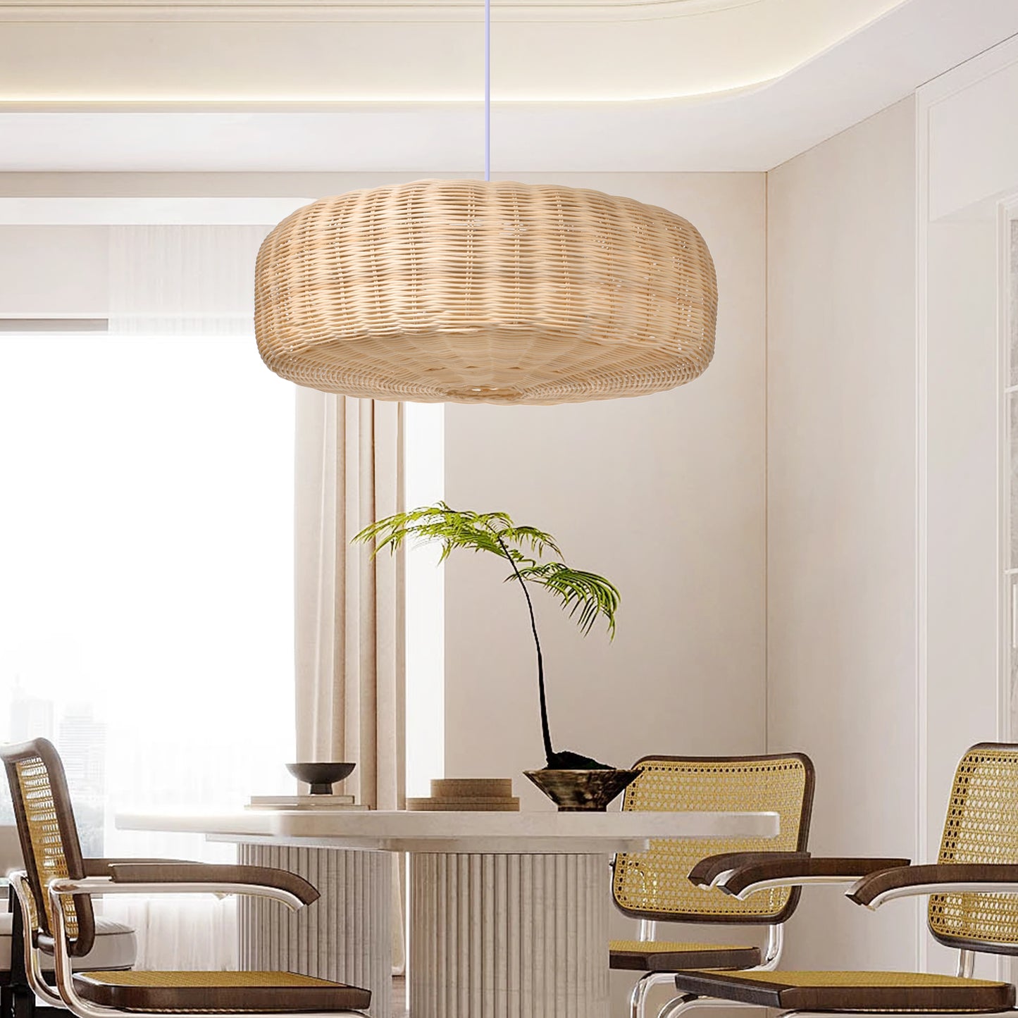 (Q)19.68 Inch Rattan Pendant Light, Bohemian Nest Shaped Lampshade Rattan Pendant Light, Suitable for Bedrooms, Living Rooms, Kitchens, Islands