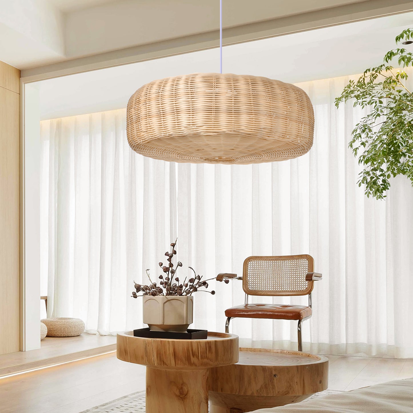 (Q)19.68 Inch Rattan Pendant Light, Bohemian Nest Shaped Lampshade Rattan Pendant Light, Suitable for Bedrooms, Living Rooms, Kitchens, Islands