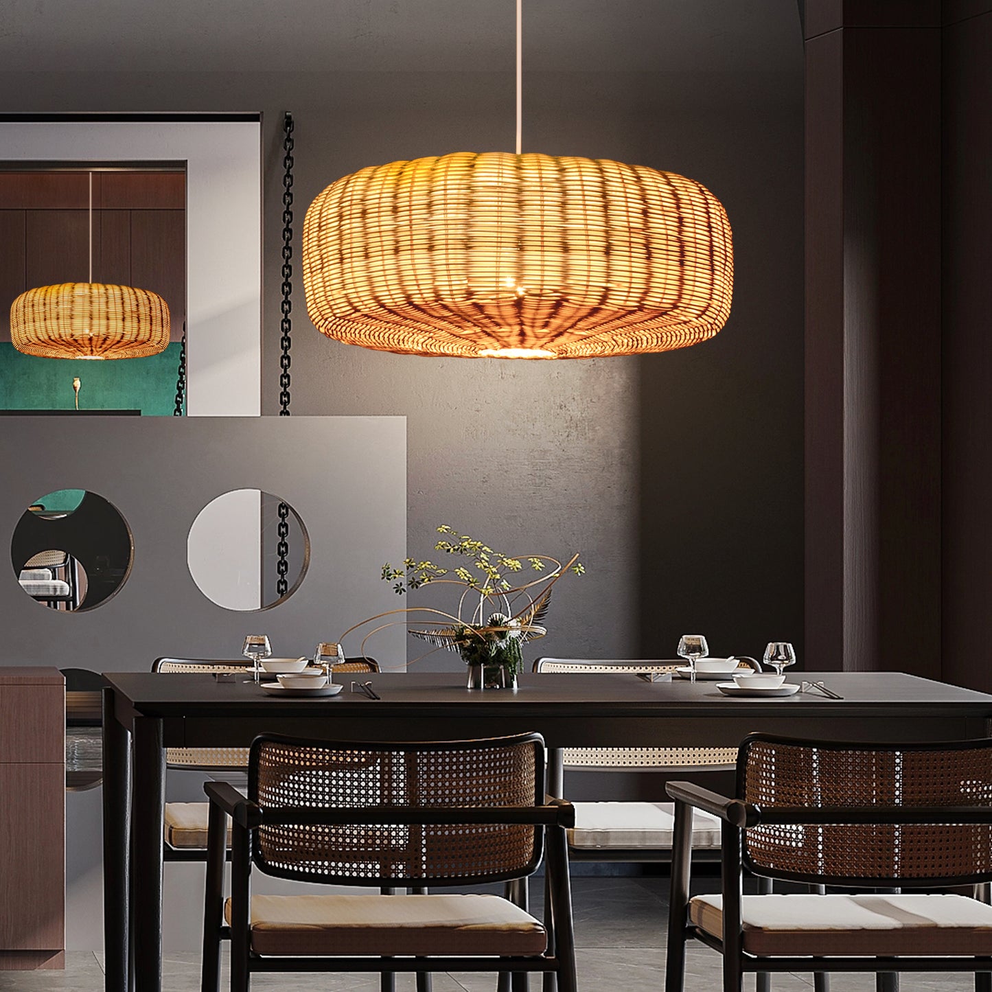 (Q)19.68 Inch Rattan Pendant Light, Bohemian Nest Shaped Lampshade Rattan Pendant Light, Suitable for Bedrooms, Living Rooms, Kitchens, Islands