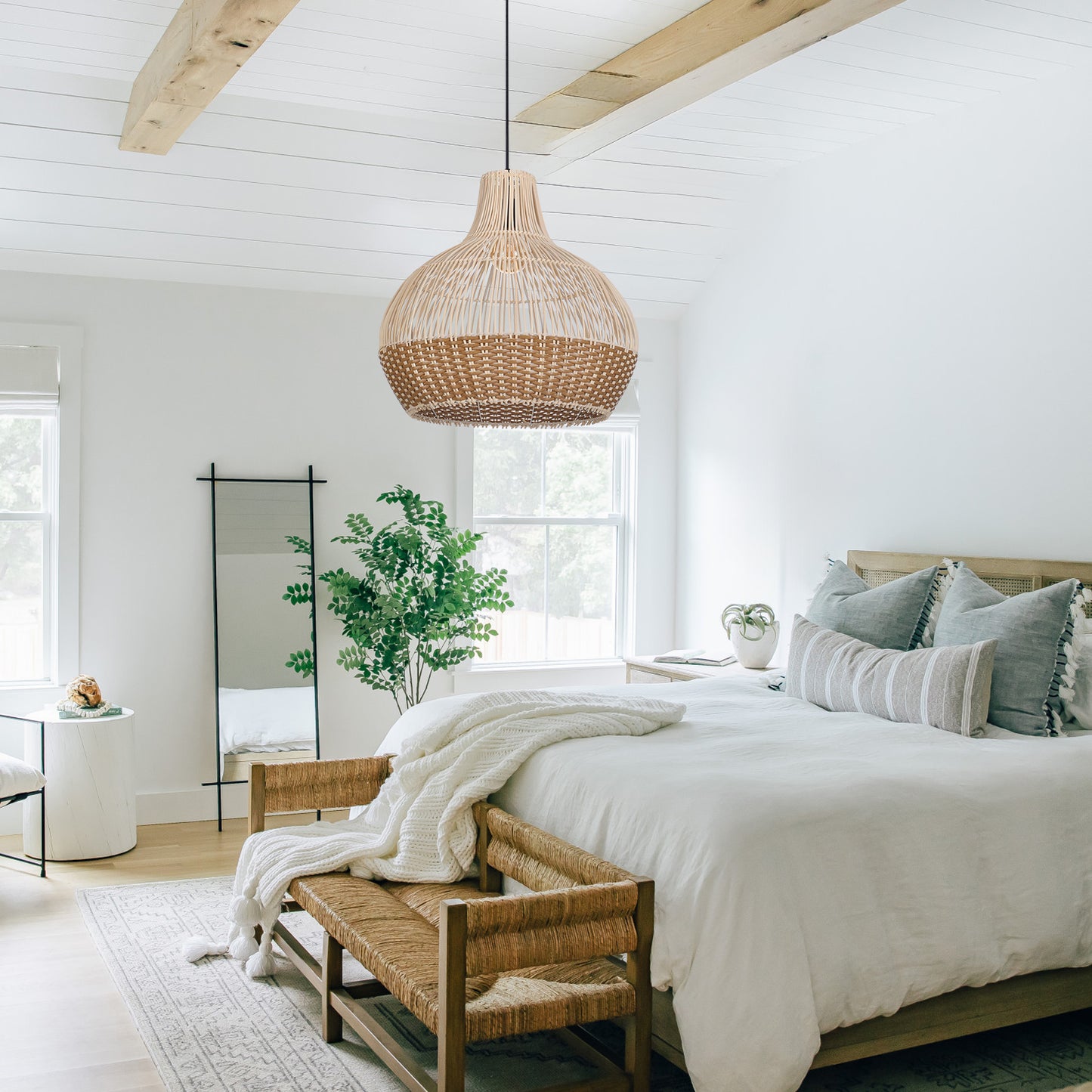 (Q)19.68 Inch Hand Woven Rattan Pendant Light, Modern Bohemian Style Rattan Pendant Light, Suitable For Various Bedrooms And Living Rooms