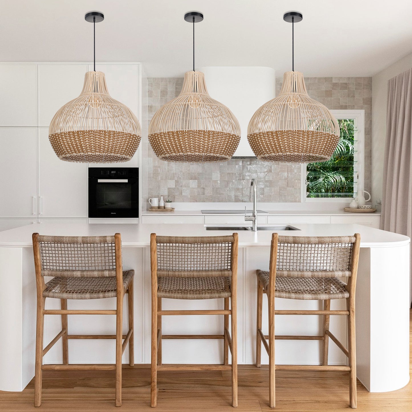 (Q)19.68 Inch Hand Woven Rattan Pendant Light, Modern Bohemian Style Rattan Pendant Light, Suitable For Various Bedrooms And Living Rooms