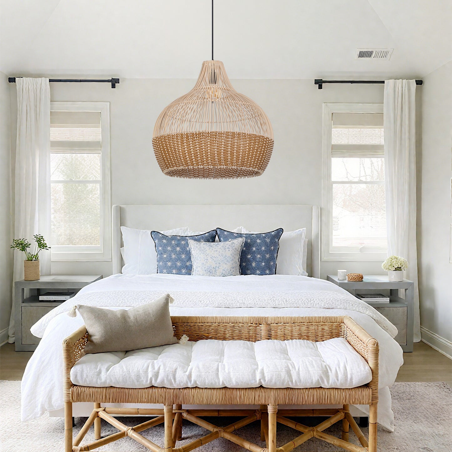 (Q)19.68 Inch Hand Woven Rattan Pendant Light, Modern Bohemian Style Rattan Pendant Light, Suitable For Various Bedrooms And Living Rooms