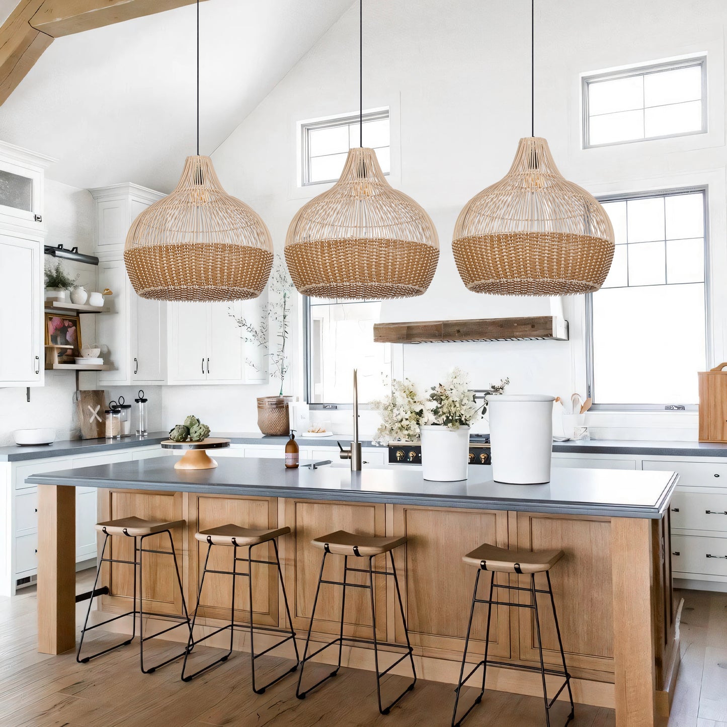 (Q)19.68 Inch Hand Woven Rattan Pendant Light, Modern Bohemian Style Rattan Pendant Light, Suitable For Various Bedrooms And Living Rooms