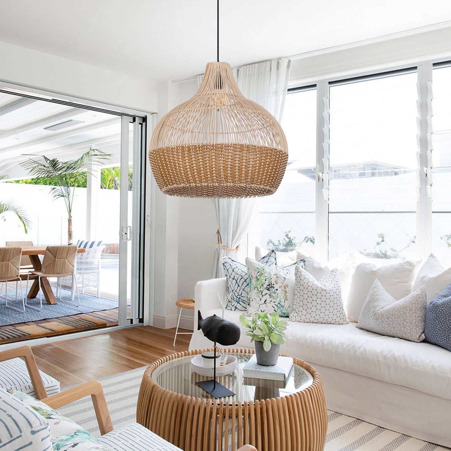 (Q)19.68 Inch Hand Woven Rattan Pendant Light, Modern Bohemian Style Rattan Pendant Light, Suitable For Various Bedrooms And Living Rooms