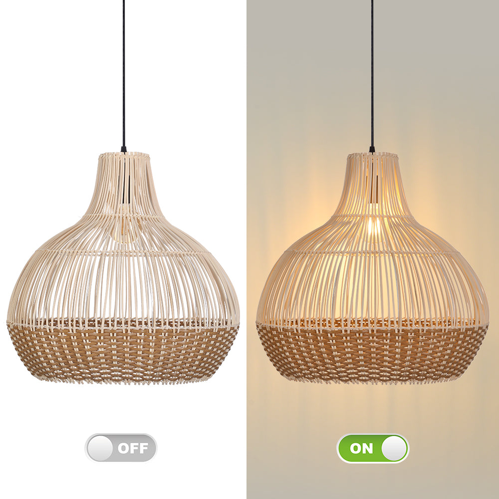 (Q)19.68 Inch Hand Woven Rattan Pendant Light, Modern Bohemian Style Rattan Pendant Light, Suitable For Various Bedrooms And Living Rooms