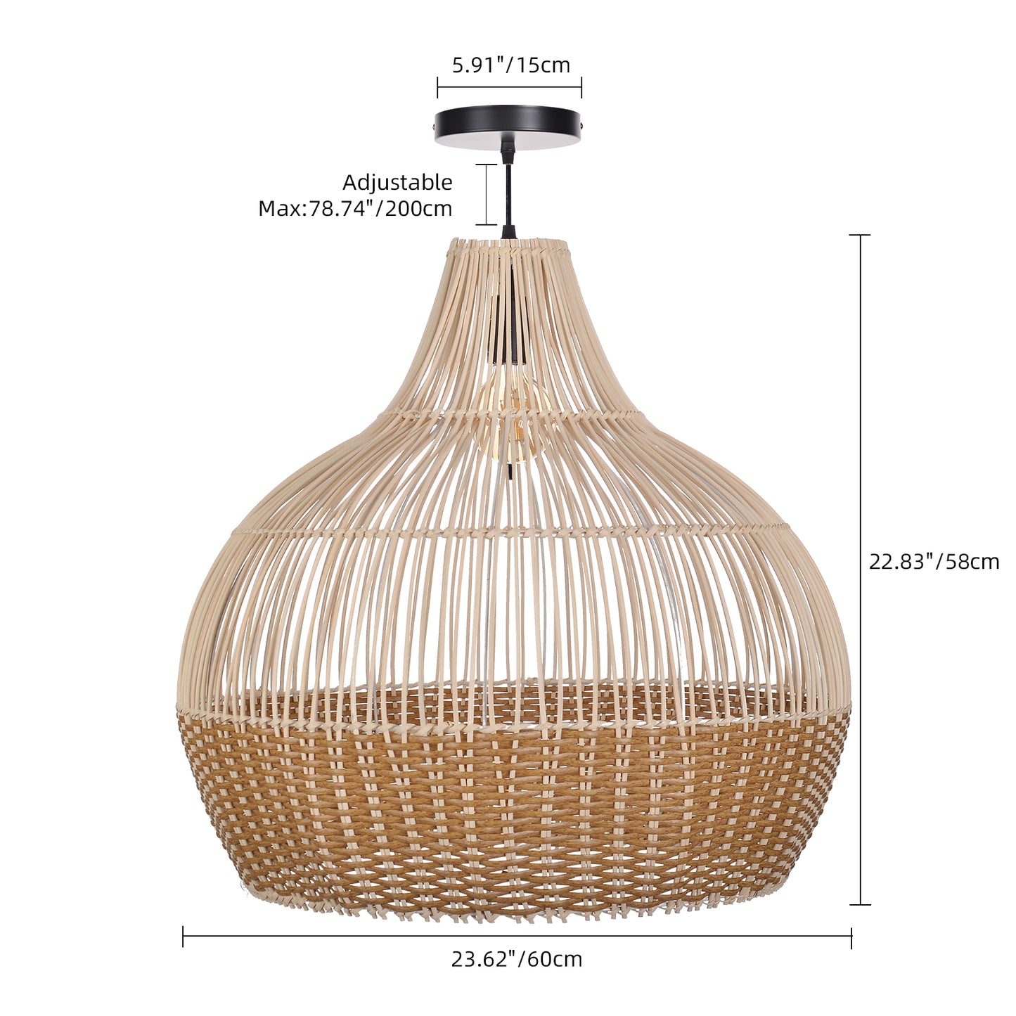 (Q)19.68 Inch Hand Woven Rattan Pendant Light, Modern Bohemian Style Rattan Pendant Light, Suitable For Various Bedrooms And Living Rooms