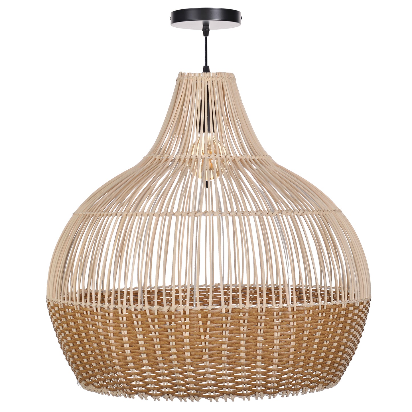 (Q)19.68 Inch Hand Woven Rattan Pendant Light, Modern Bohemian Style Rattan Pendant Light, Suitable For Various Bedrooms And Living Rooms