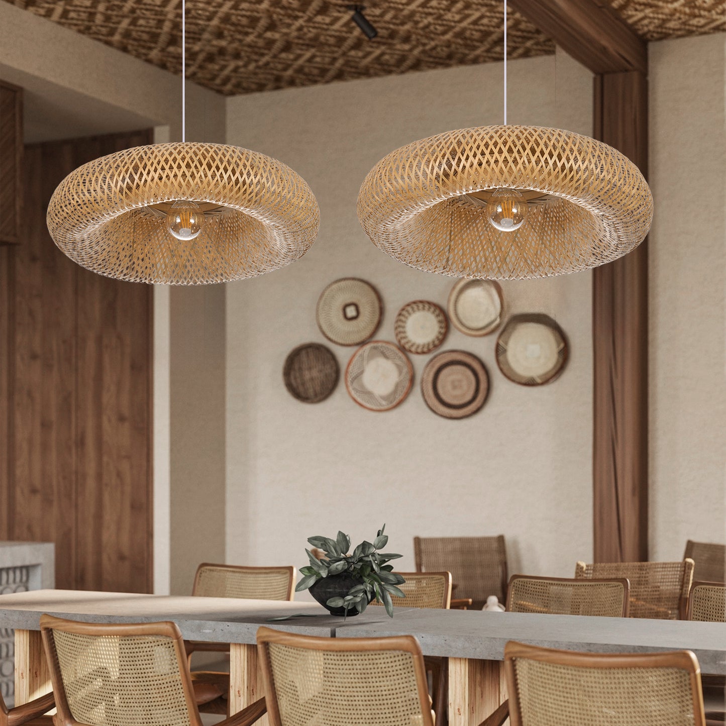 (Q) Handmade Rattan Pendant Light, Bohemian Style Rattan Pendant Light, Suitable For Bedrooms And Living Rooms