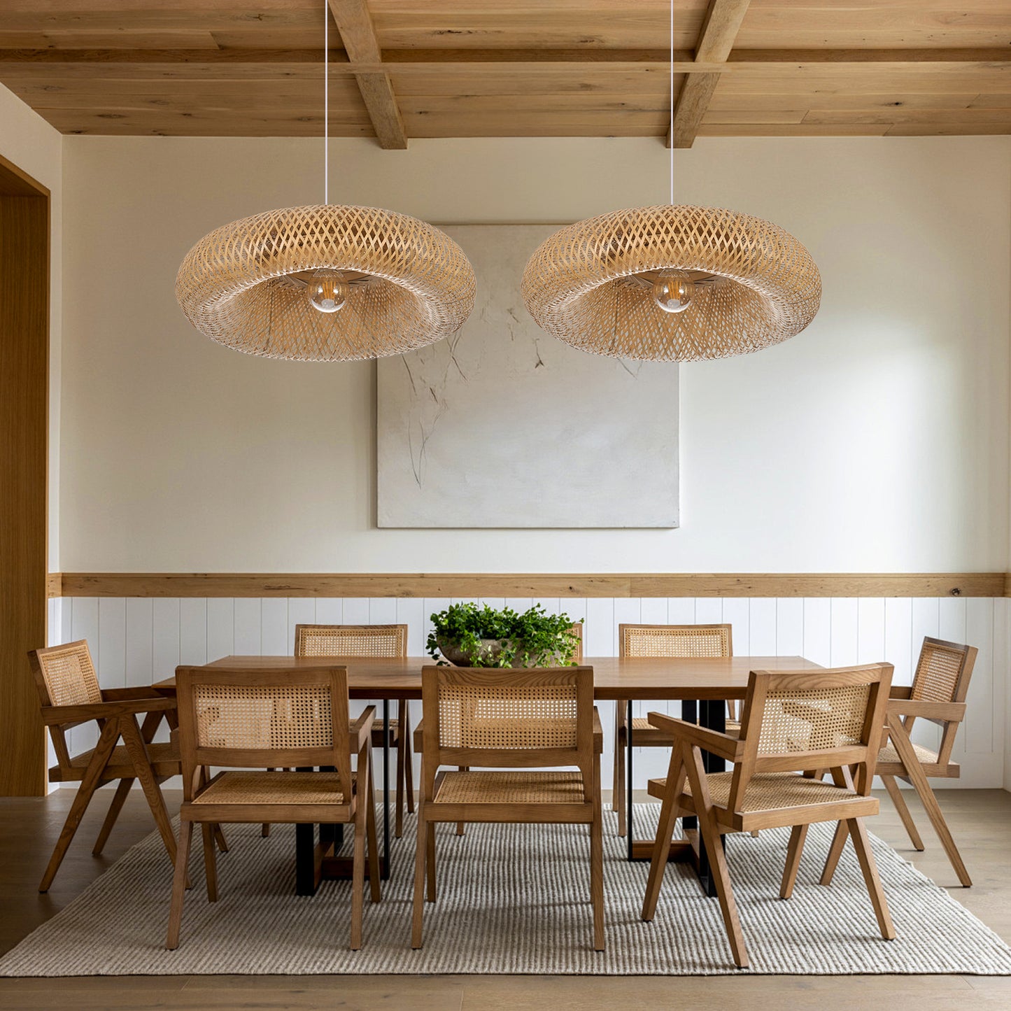 (Q) Handmade Rattan Pendant Light, Bohemian Style Rattan Pendant Light, Suitable For Bedrooms And Living Rooms