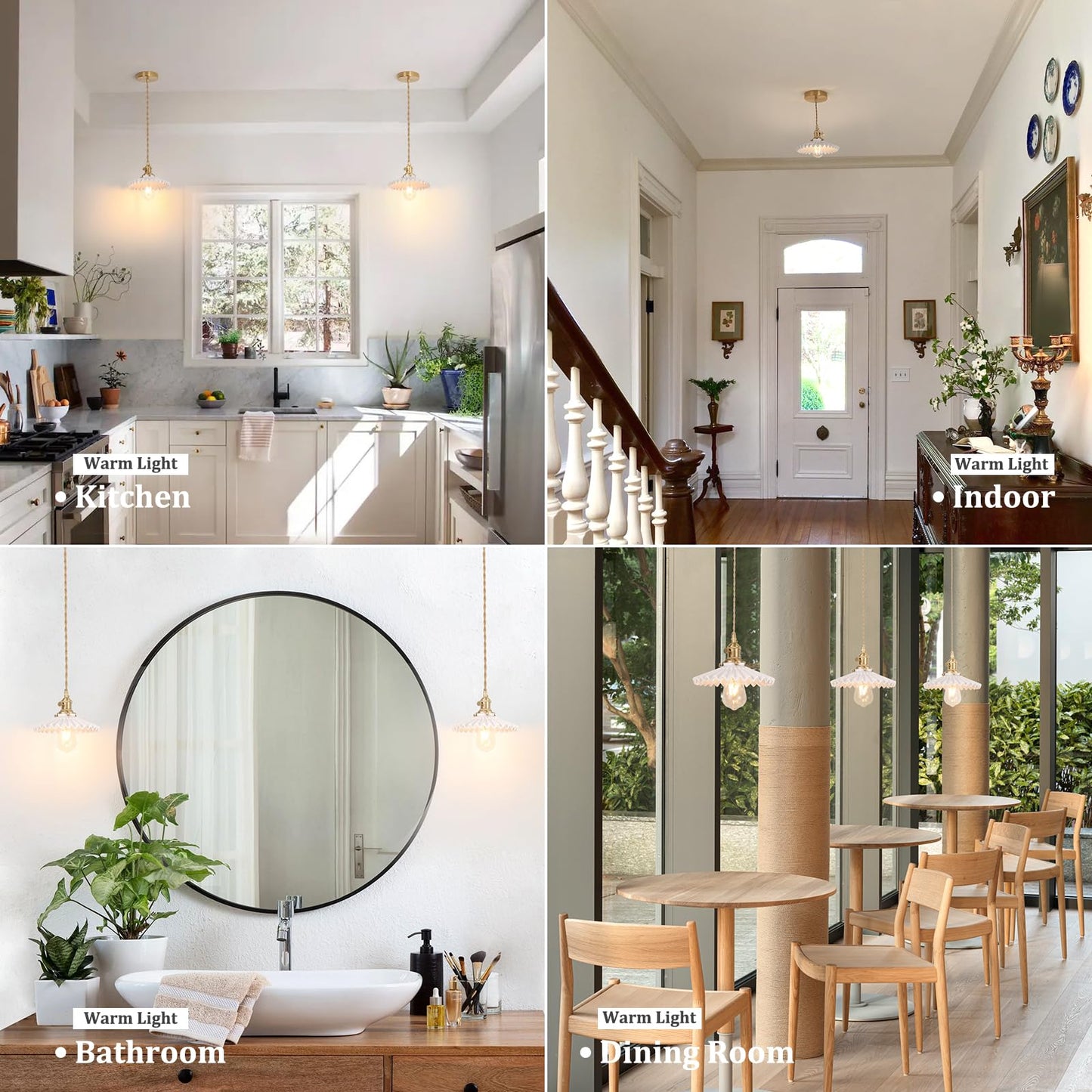 (Y)Chandelier with White Pleated Ceramic Brass Vintage Chandelier Adjustable Pendant for Kitchen Island Dining Room Hallway 7.87 Inch Diameter