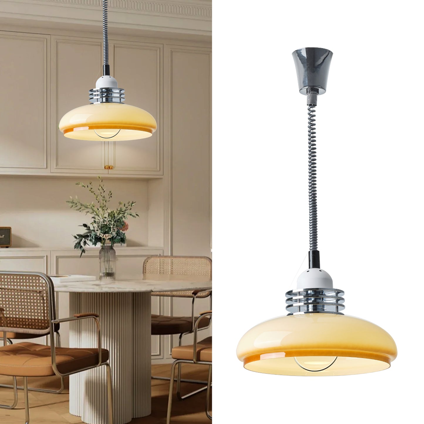 (N) ARTURESTHOME French Antique Telescopic Chandelier Modern Wabi-sabi Style Glass Illuminator