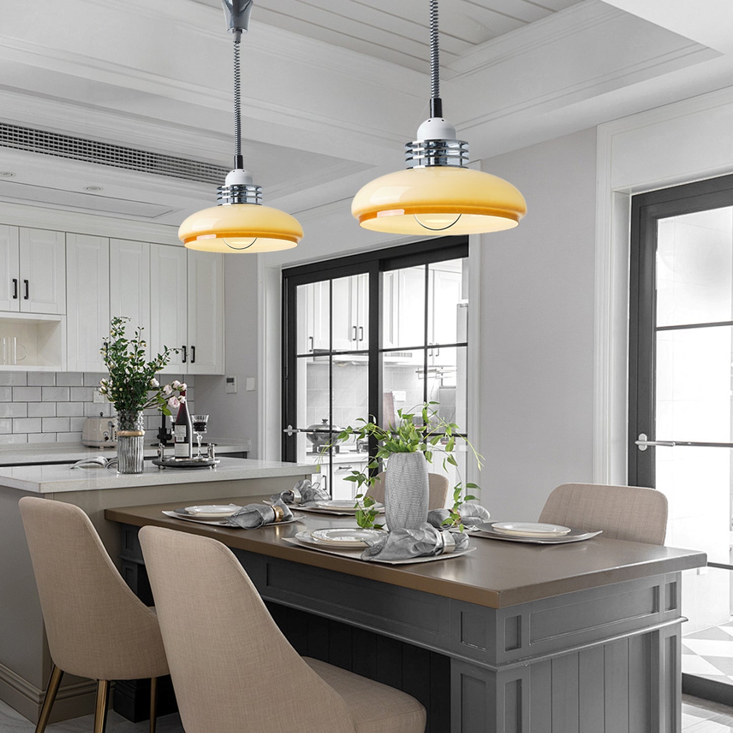 (N) ARTURESTHOME French Antique Telescopic Chandelier Modern Wabi-sabi Style Glass Illuminator