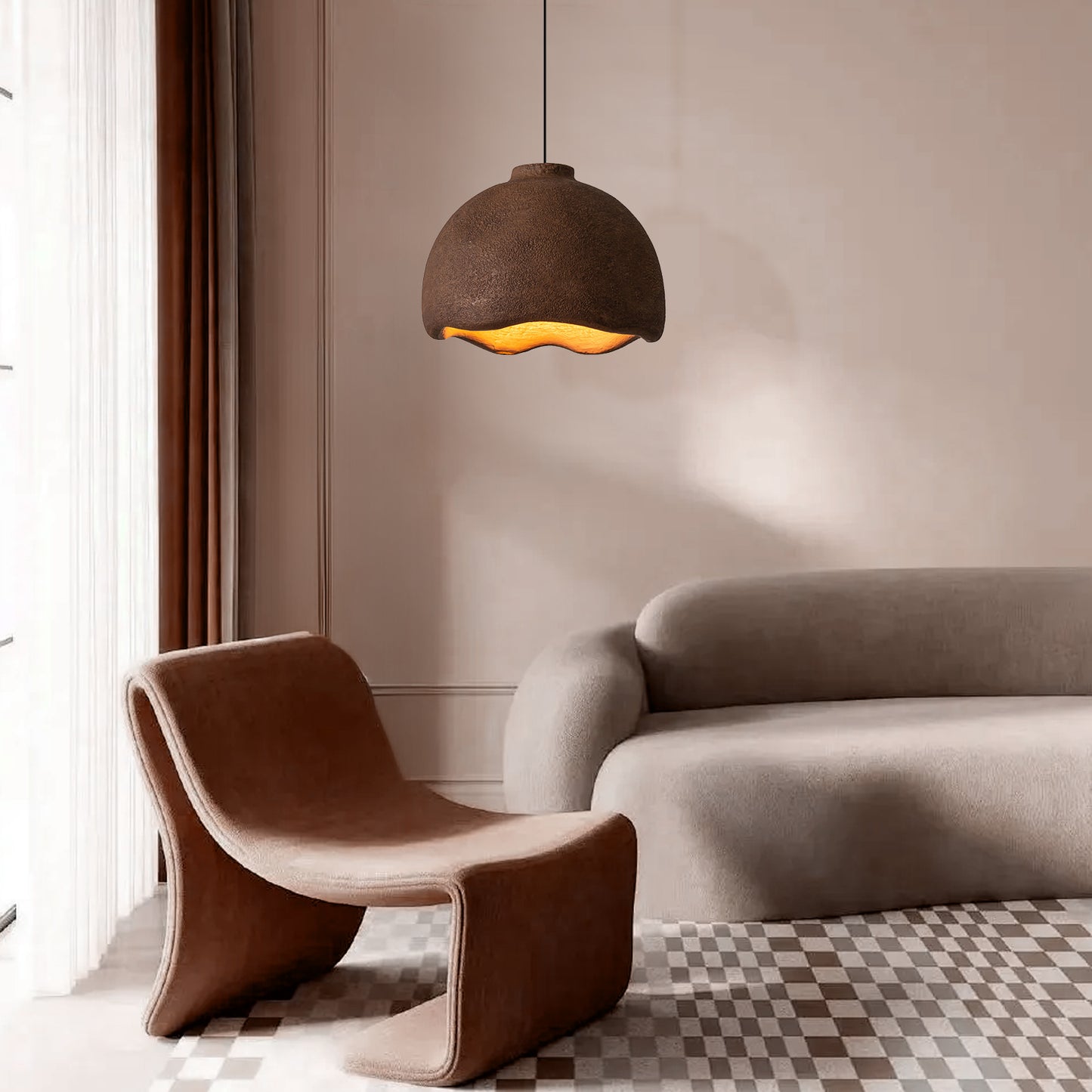 (N) ARTURESTHOME Japanese wabi-sabi style half oval irregular art chandelier