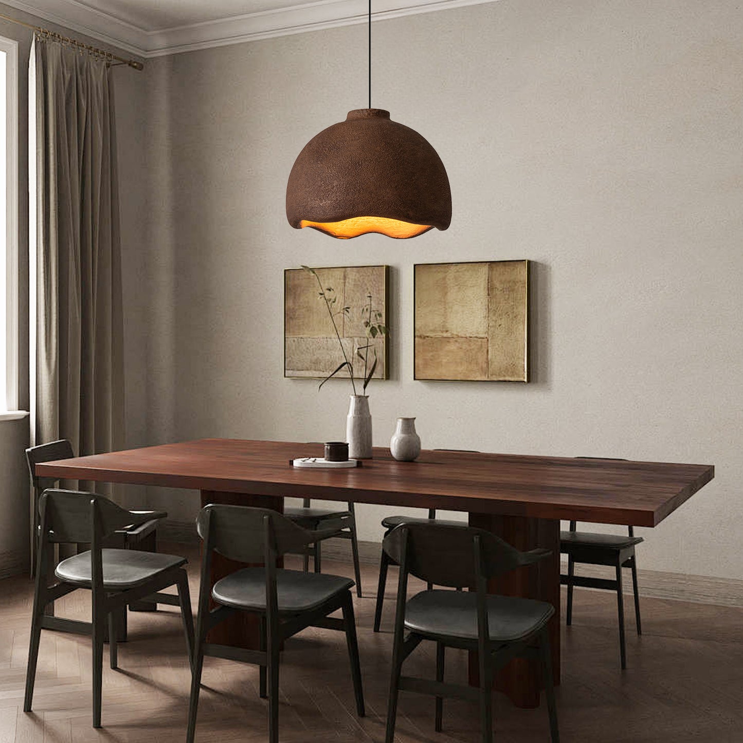 (N) ARTURESTHOME Japanese wabi-sabi style half oval irregular art chandelier