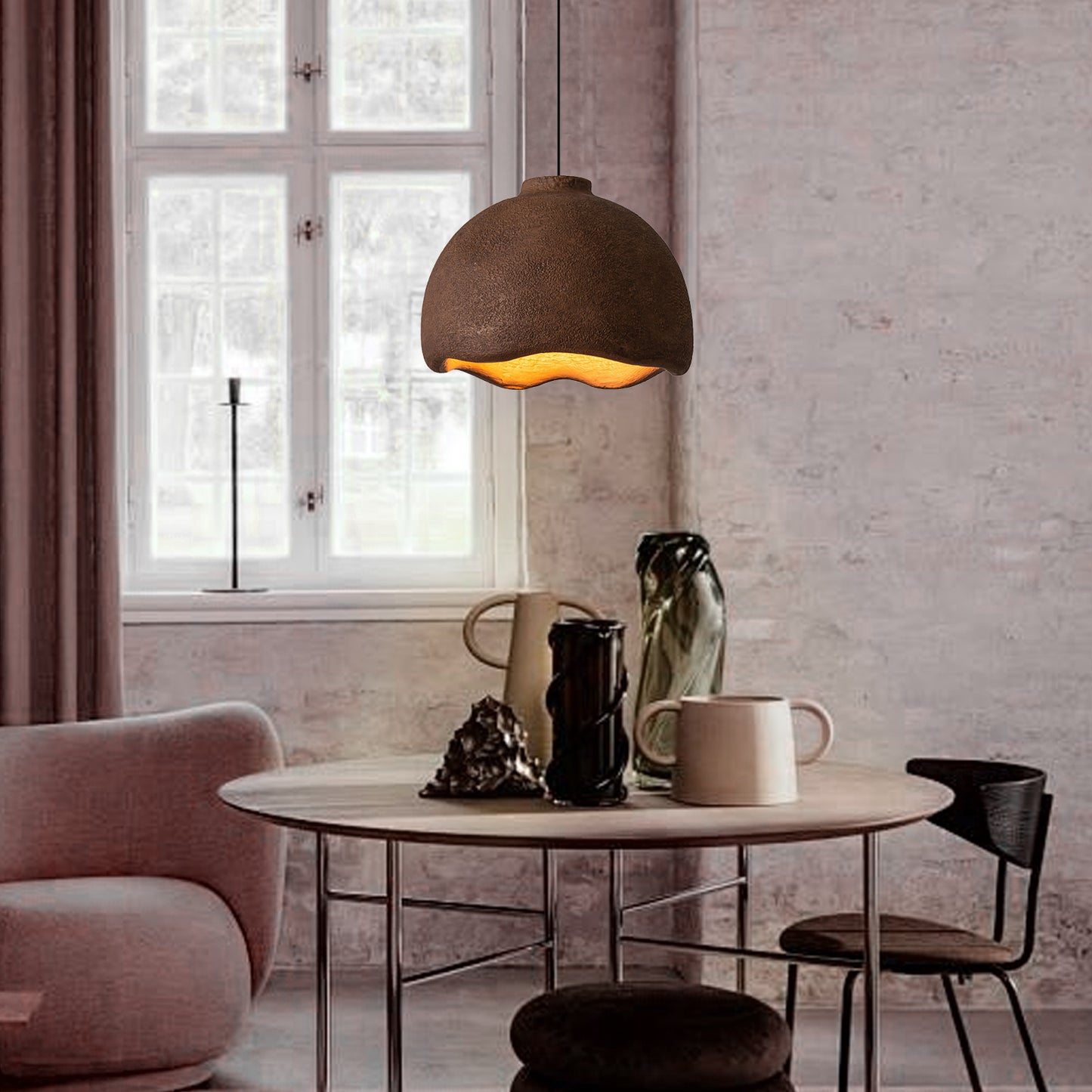 (N) ARTURESTHOME Japanese wabi-sabi style half oval irregular art chandelier