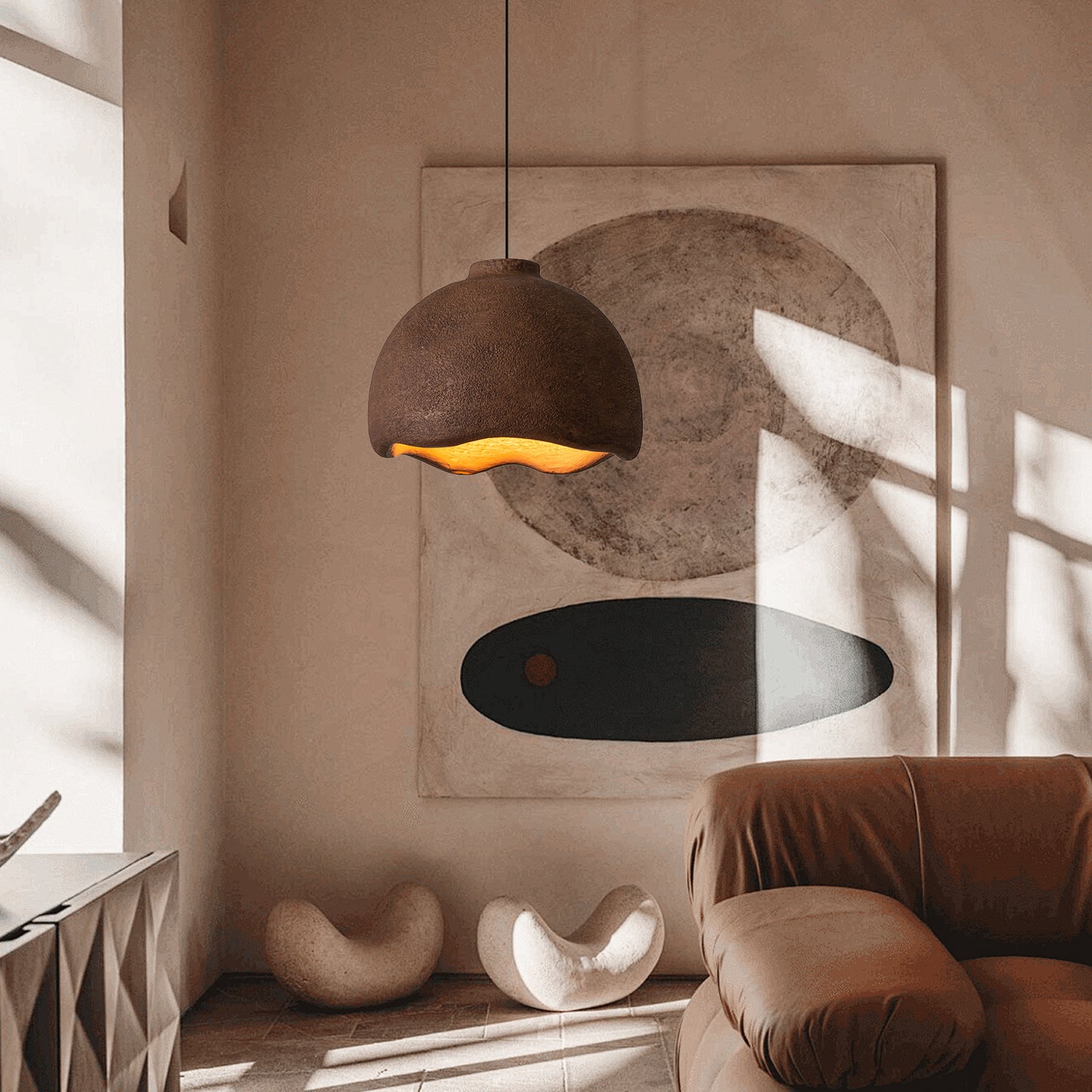 (N) ARTURESTHOME Japanese wabi-sabi style half oval irregular art chandelier