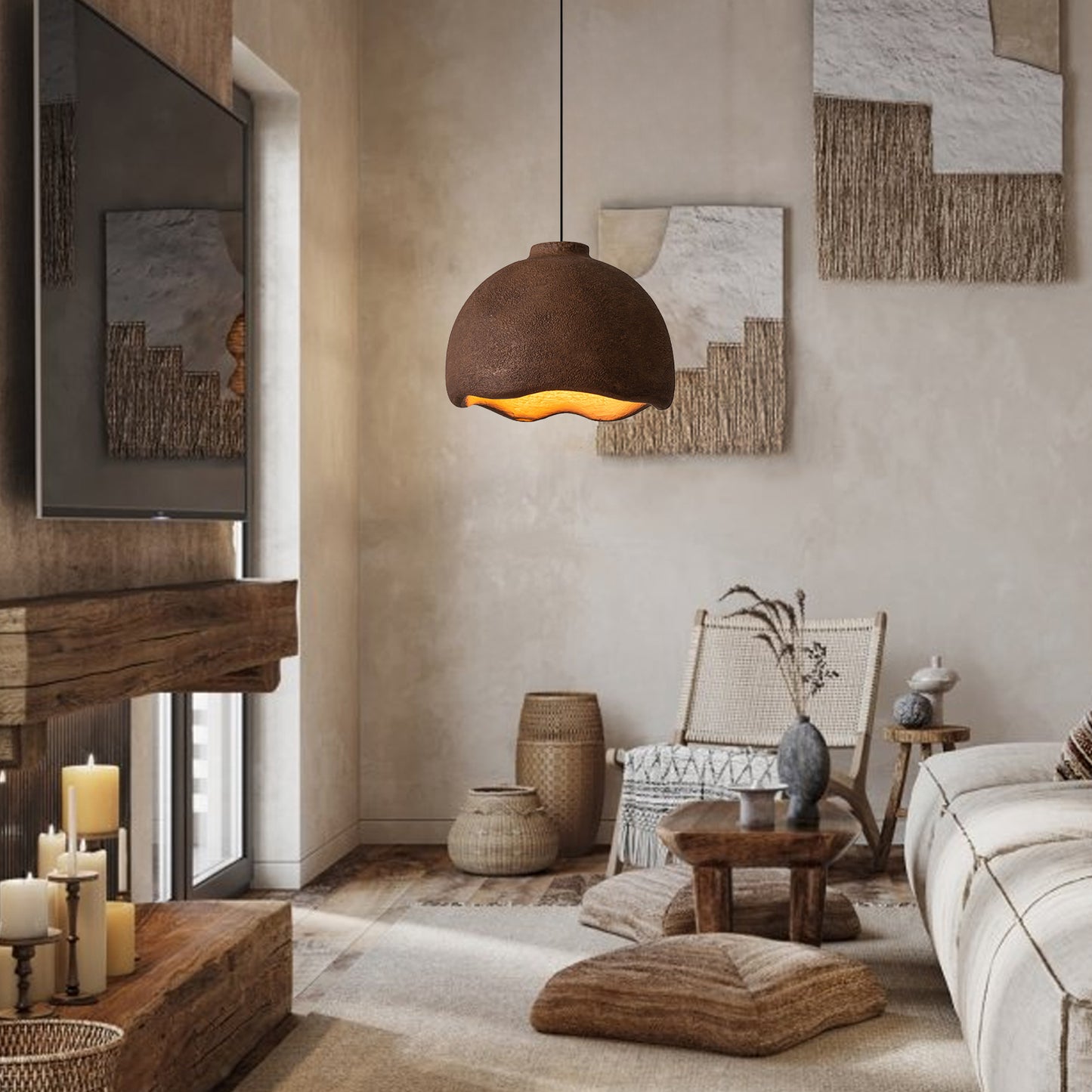 (N) ARTURESTHOME Japanese wabi-sabi style half oval irregular art chandelier