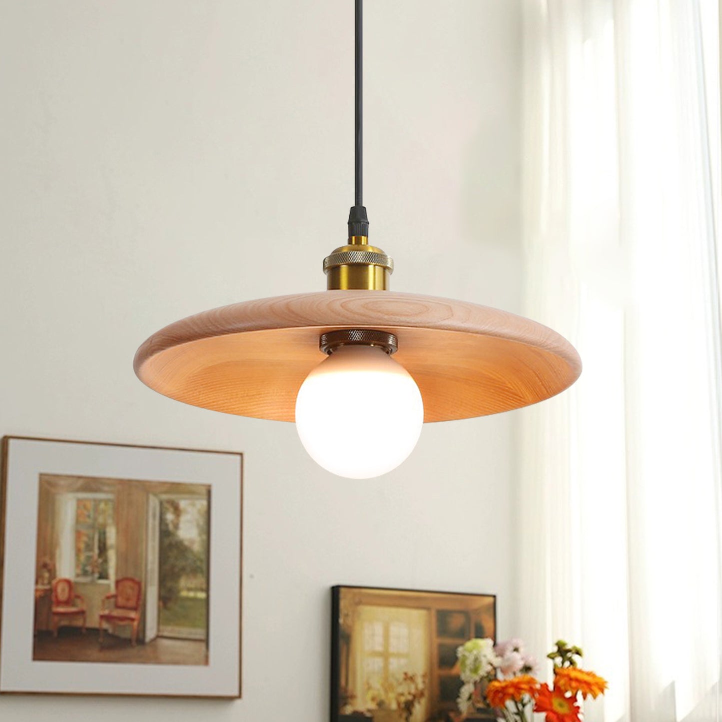 (N) ARTURESTHOME Nordic Antique Solid Wood Chandelier Bar Decoration LED Lighting