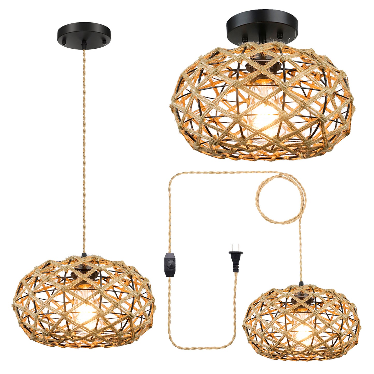 Vintage Bohemian Rustic Hemp Rope Chandelier