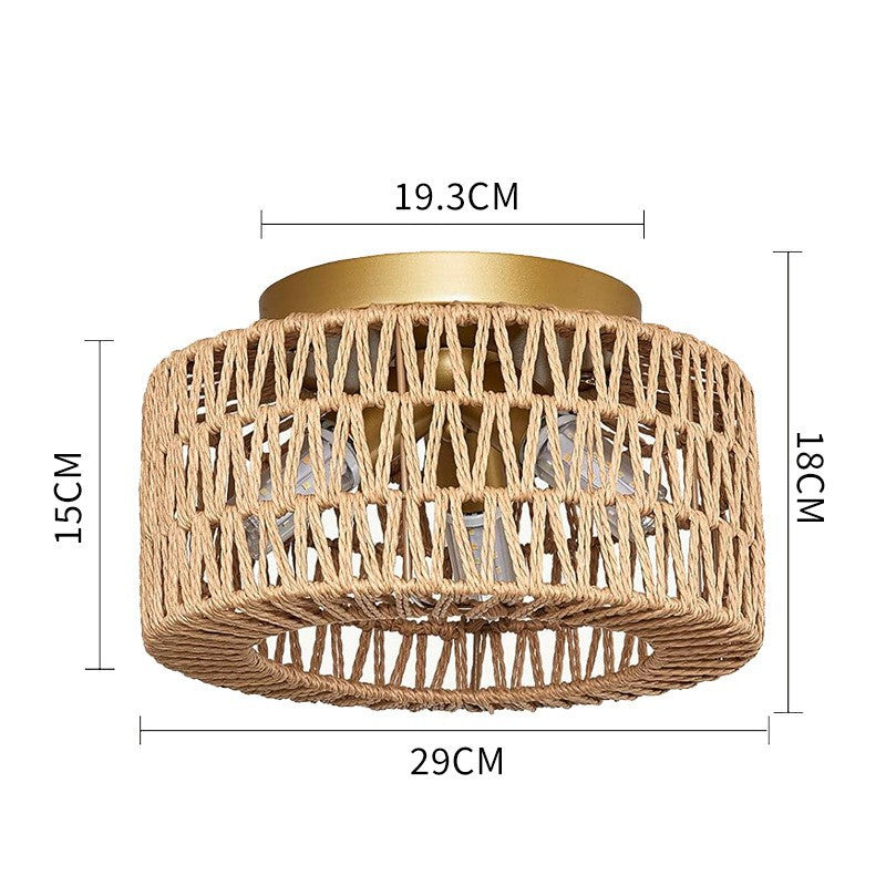 Boho Ceiling Light, 3 Bulbs, Vintage Ceiling Light with Rattan Lampshade, Pendant Lamp, E27 Socket