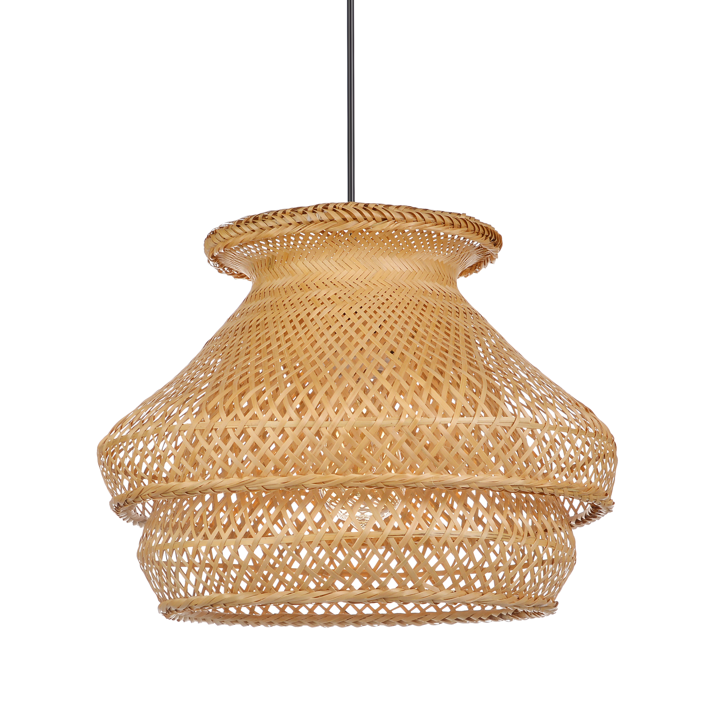 (Q)Handmade Rattan Pendant Light, Countryside Style Double-Layer Lampshade Pendant Light, Suitable for Bedrooms, Living Rooms, Kitchens