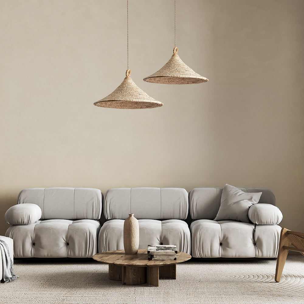 (Q) Hand Woven Rattan Pendant Light, Bohemian Rain Umbrella Lampshade Rattan Woven Pendant Light, Suitable for Living Room, Dining Room, Bedroom