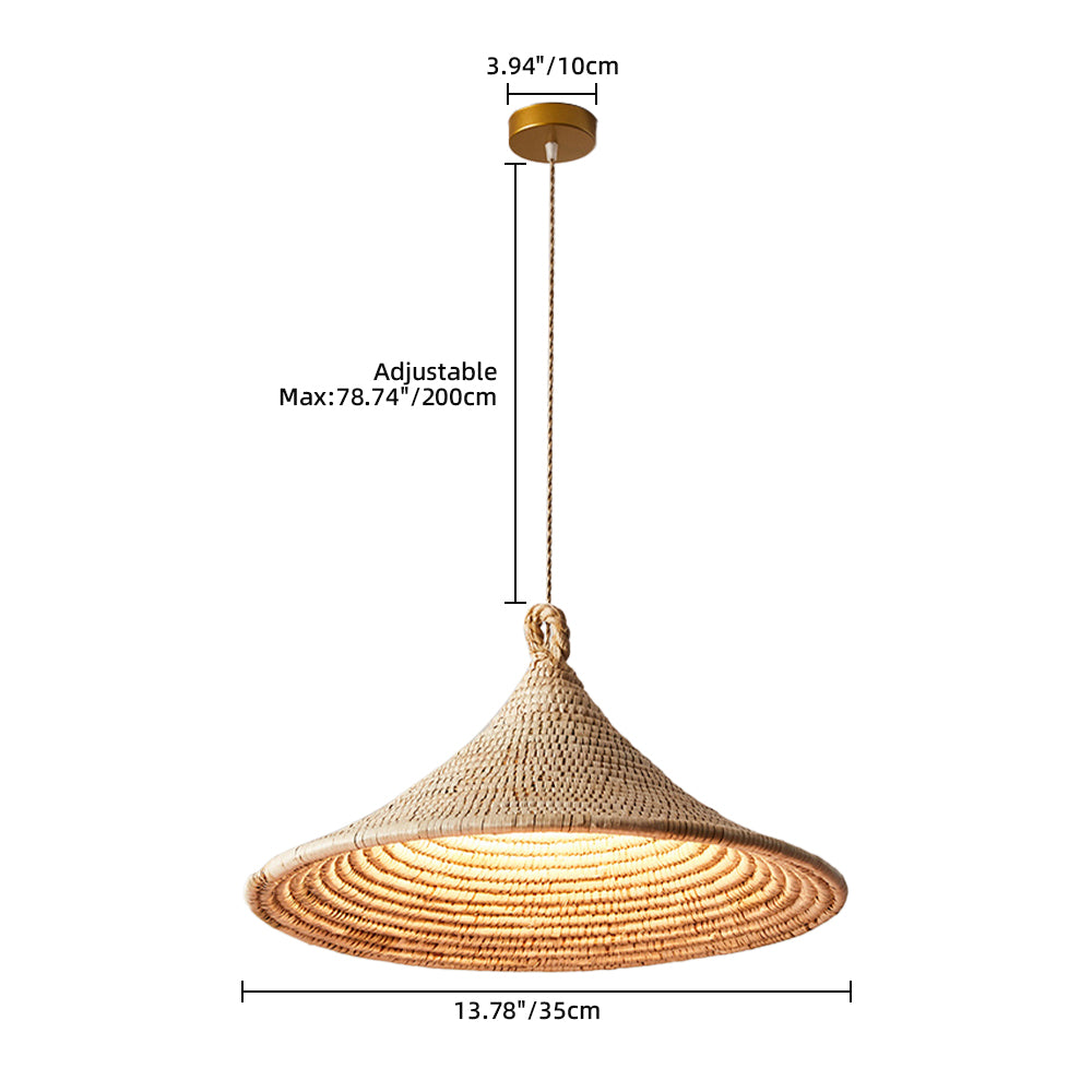 (Q) Hand Woven Rattan Pendant Light, Bohemian Rain Umbrella Lampshade Rattan Woven Pendant Light, Suitable for Living Room, Dining Room, Bedroom