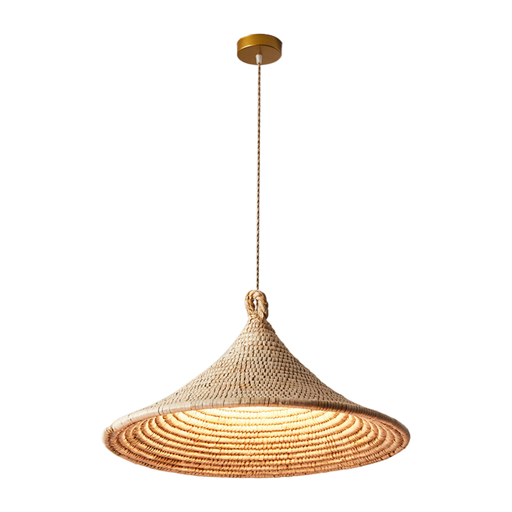 (Q) Hand Woven Rattan Pendant Light, Bohemian Rain Umbrella Lampshade Rattan Woven Pendant Light, Suitable for Living Room, Dining Room, Bedroom