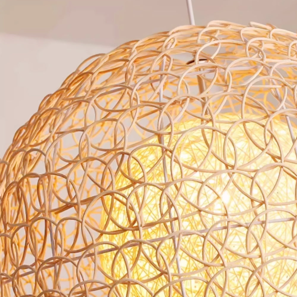 (Q) 11.8-Inch Rattan Pendant Light, Bohemian Style Spherical Lampshade Rattan Pendant Light, Suitable For Living Room, Dining Room, Bedroom