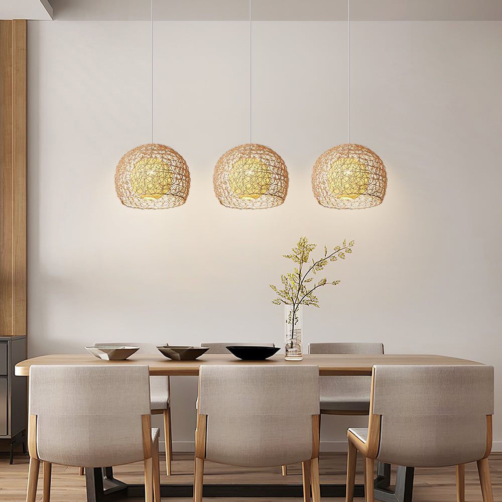 (Q) 11.8-Inch Rattan Pendant Light, Bohemian Style Spherical Lampshade Rattan Pendant Light, Suitable For Living Room, Dining Room, Bedroom