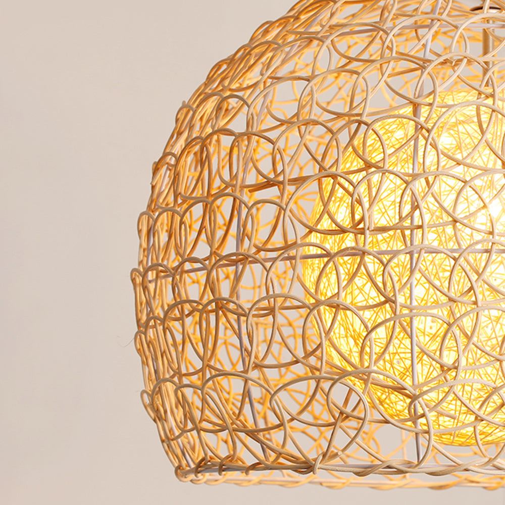 (Q) 11.8-Inch Rattan Pendant Light, Bohemian Style Spherical Lampshade Rattan Pendant Light, Suitable For Living Room, Dining Room, Bedroom