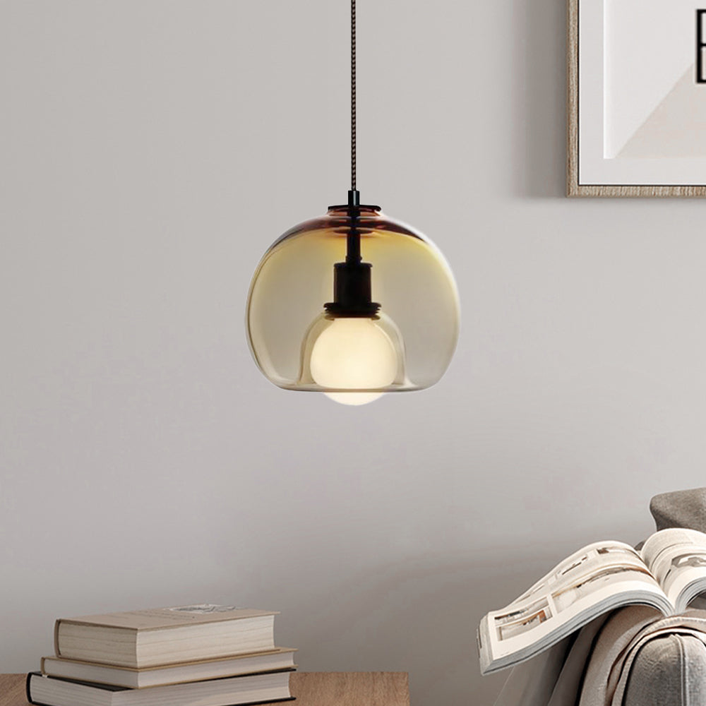 (Q) 9.84 Inch Glass Pendant Light, Modern Minimalist Style Circular Lampshade Glass Pendant Light, Suitable for Living Room, Dining Room, Bedroom