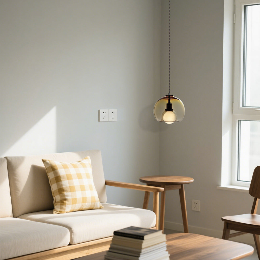 (Q) 9.84 Inch Glass Pendant Light, Modern Minimalist Style Circular Lampshade Glass Pendant Light, Suitable for Living Room, Dining Room, Bedroom