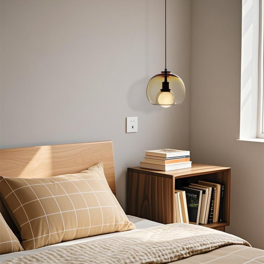 (Q) 9.84 Inch Glass Pendant Light, Modern Minimalist Style Circular Lampshade Glass Pendant Light, Suitable for Living Room, Dining Room, Bedroom